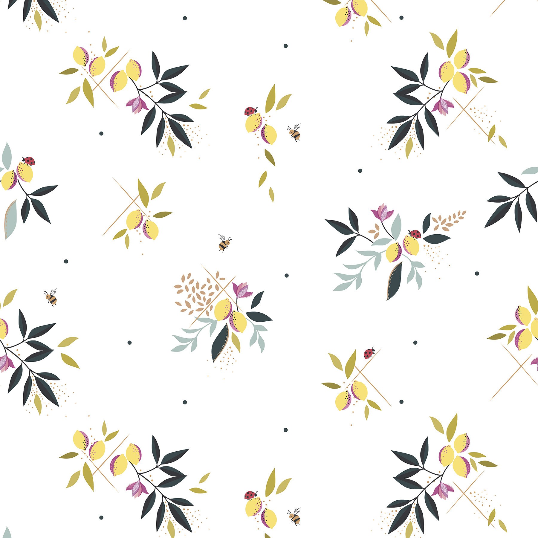 Sara Miller Lemon Cluster White Roman Blind