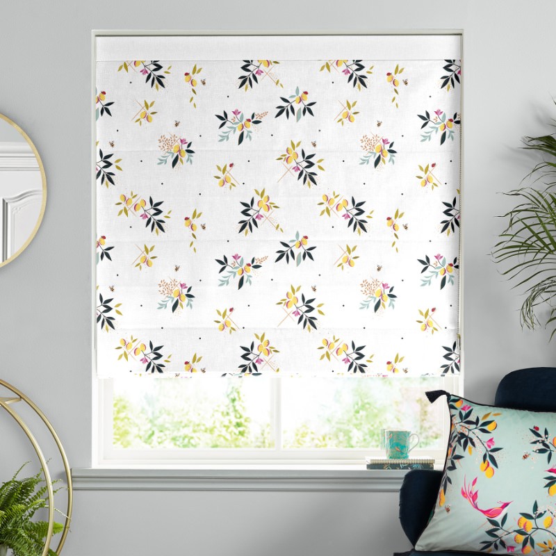 Sara Miller Lemon Cluster White Roman Blind
