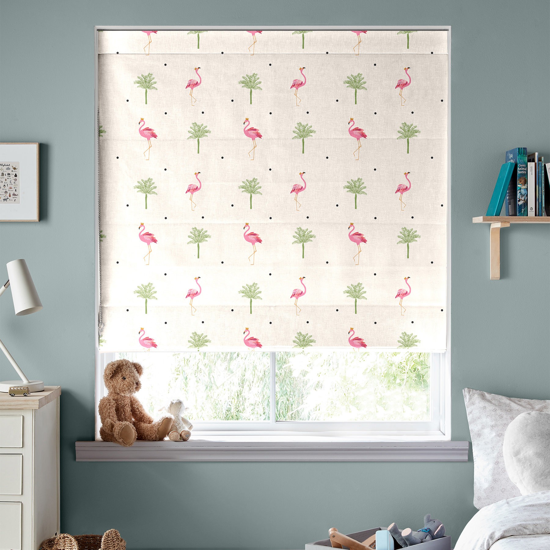 Sara Miller Flamingo Cream Roman Blind