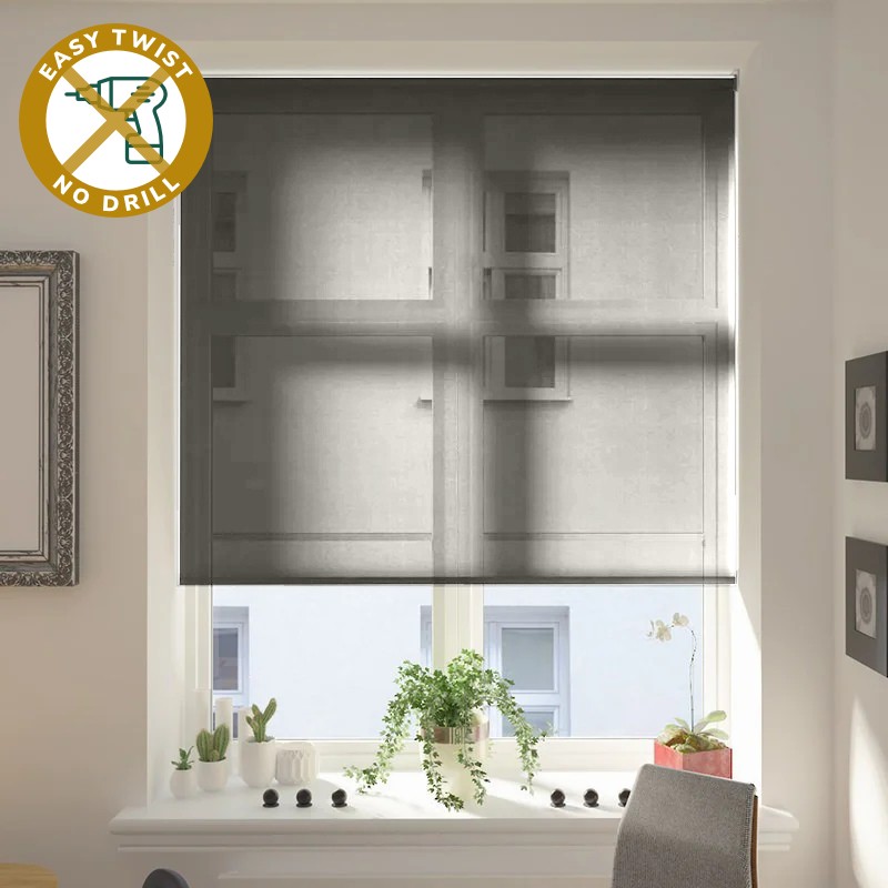 Capri Voile Black EasyTwist No Drill Roller Blind