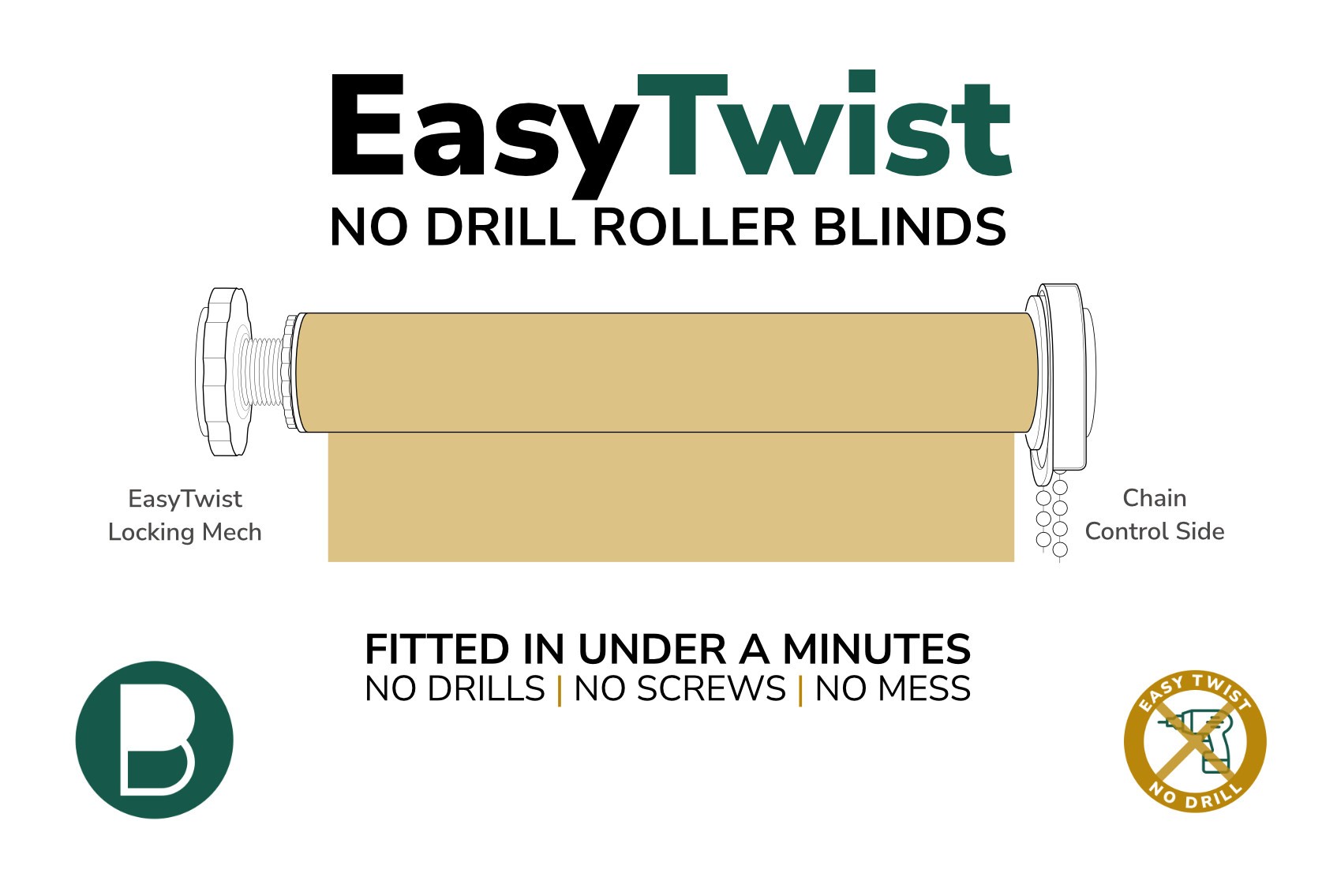 milano blackout warm almond easytwist no drill roller blind