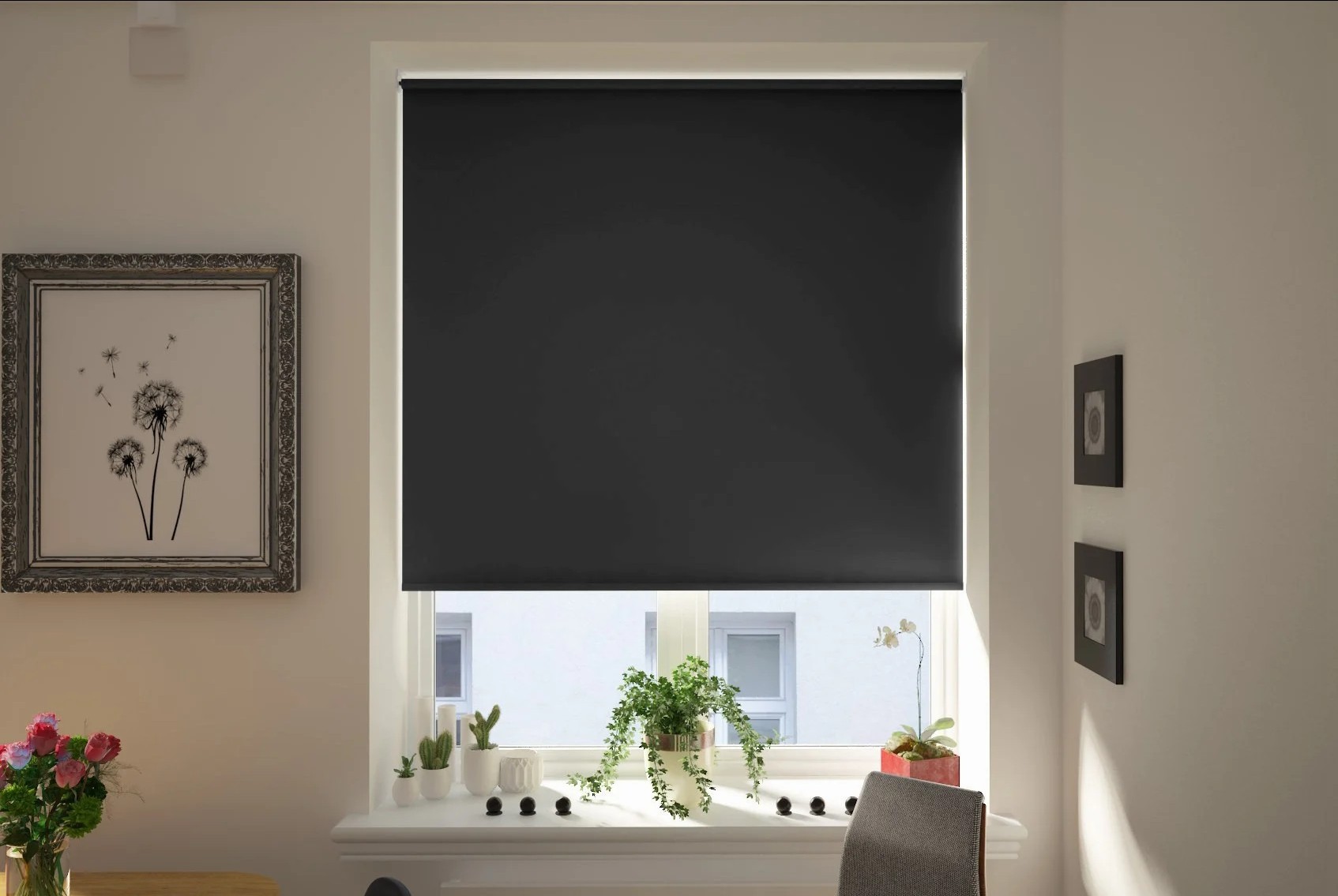 reclaim blackout dark grey easytwist no drill roller blind