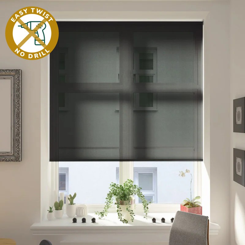 Teramo Screen Charcoal EasyTwist No Drill Roller Blind