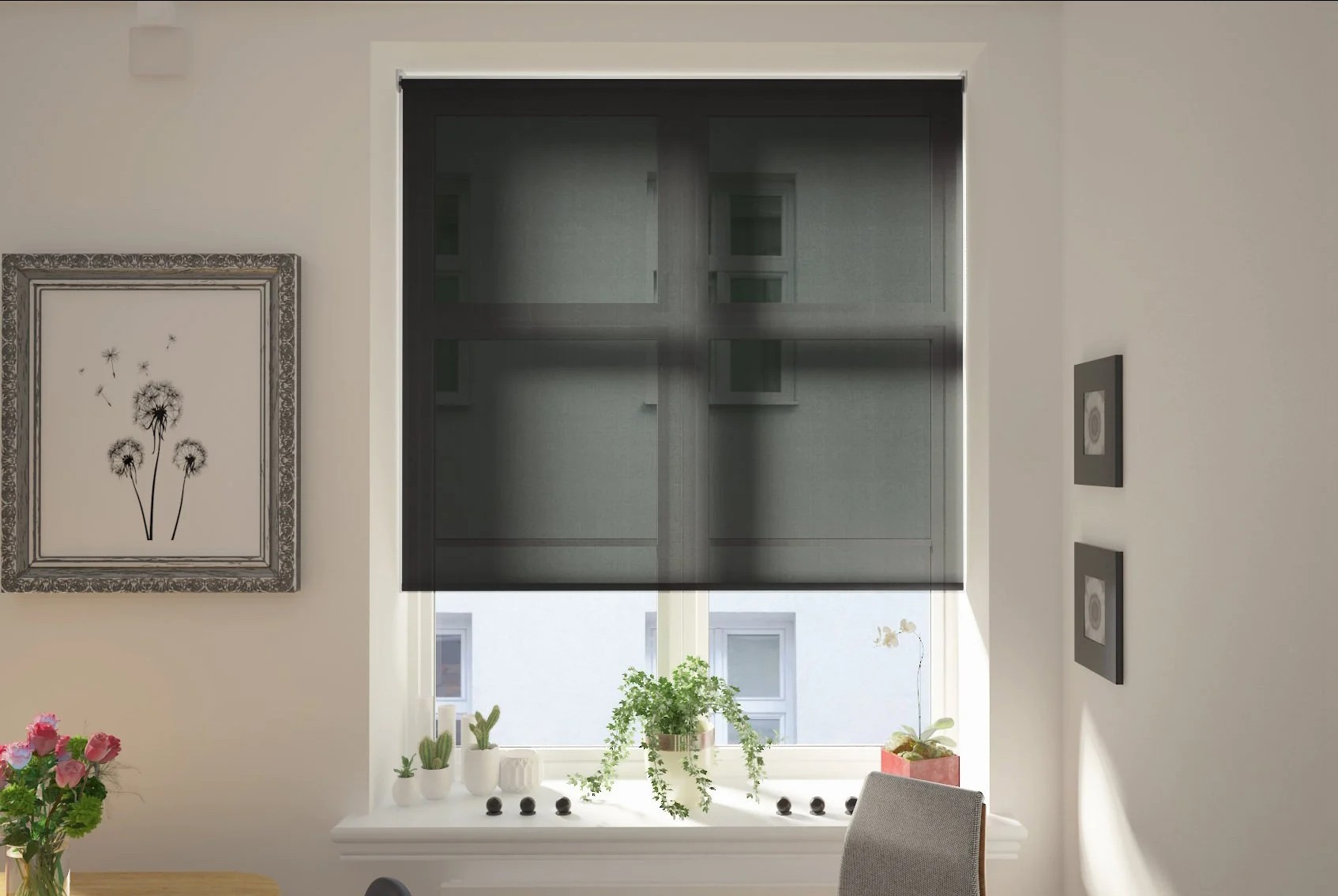 teramo screen charcoal easytwist no drill roller blind