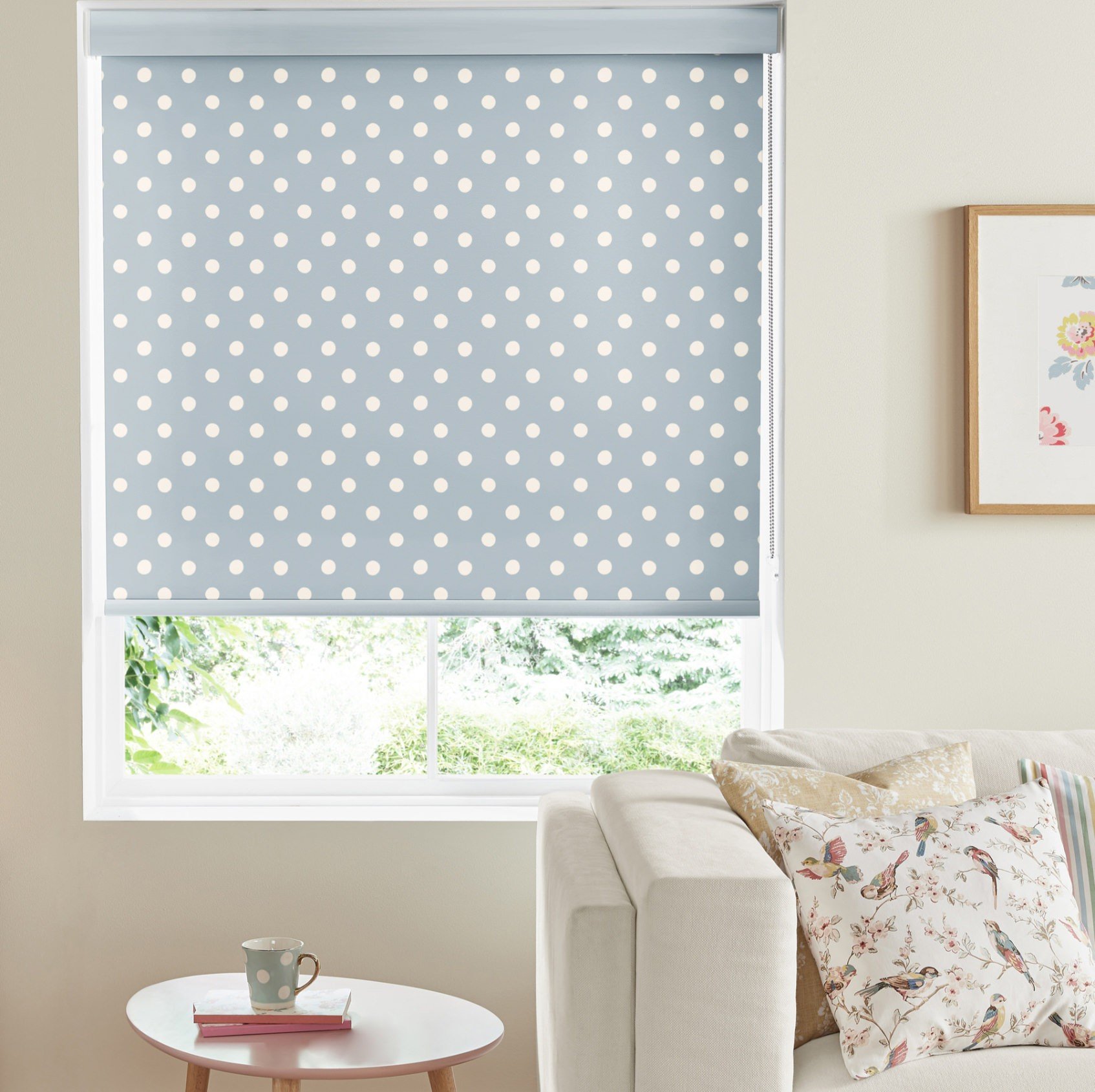 Cath Kidston Button Spot Blue Dimout Roller Blind