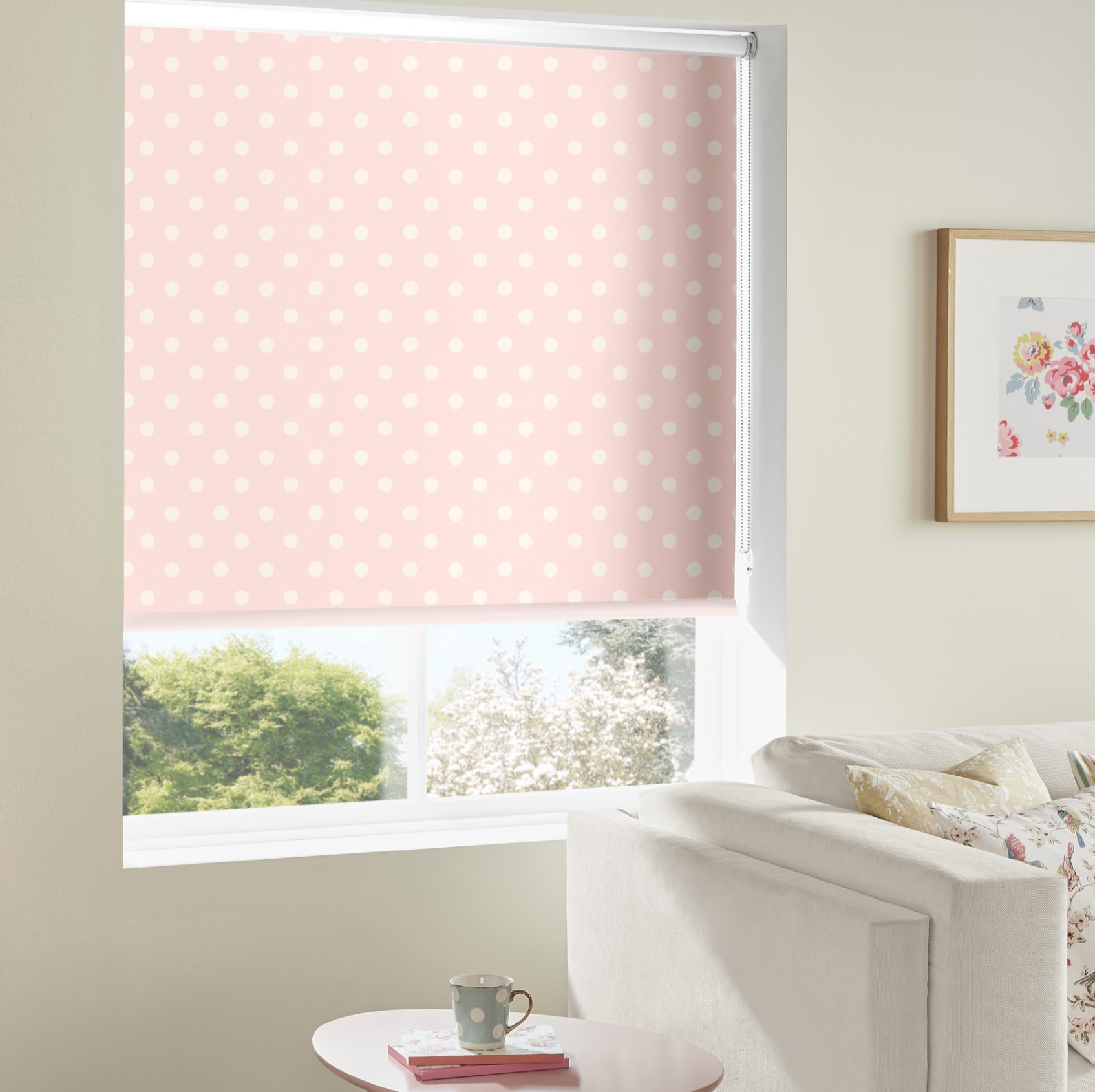 Cath Kidston Button Spot Pink Dimout Roller Blind
