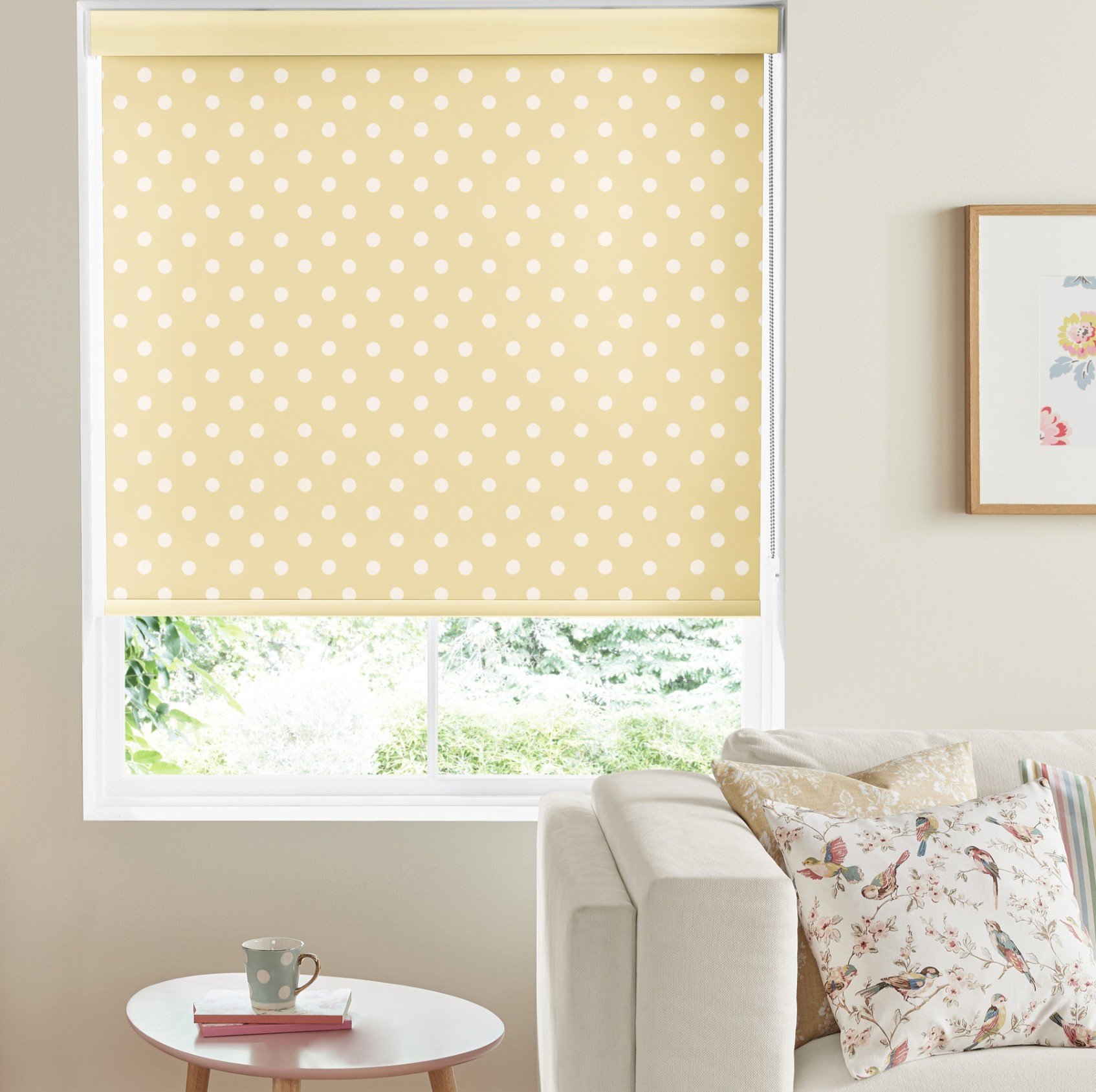 Cath Kidston Button Spot Yellow Dimout Roller Blind