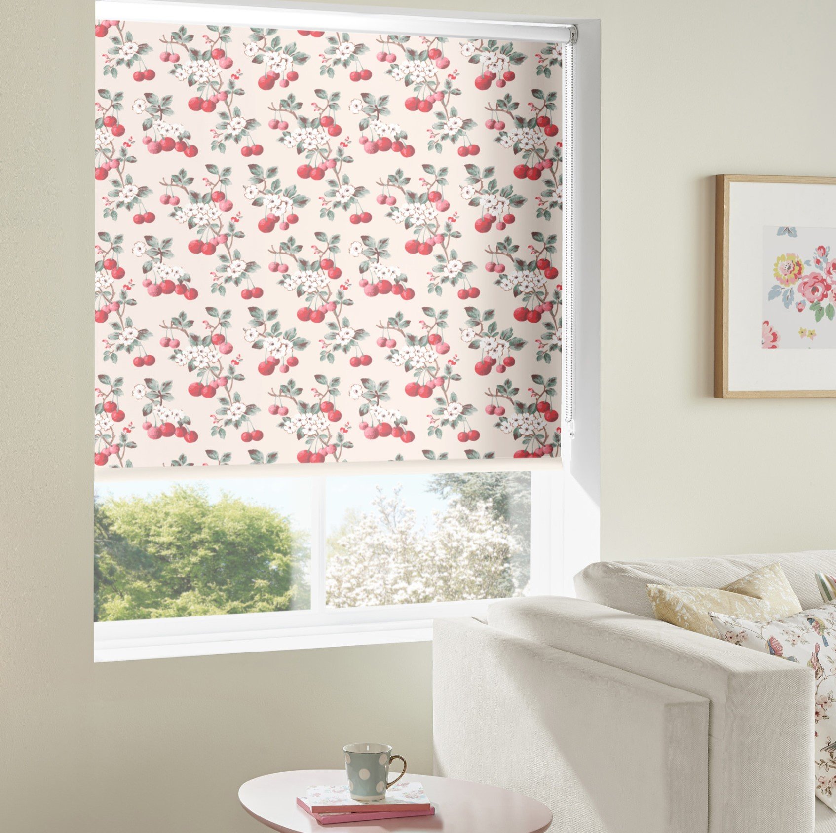 Cath Kidston Cherry Sprig Red Dimout Roller Blind