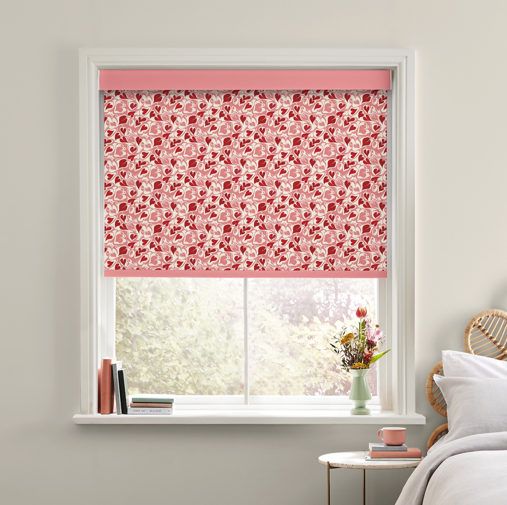 Cath Kidston Marble Hearts Ditsy Red Blackout Roller Blind