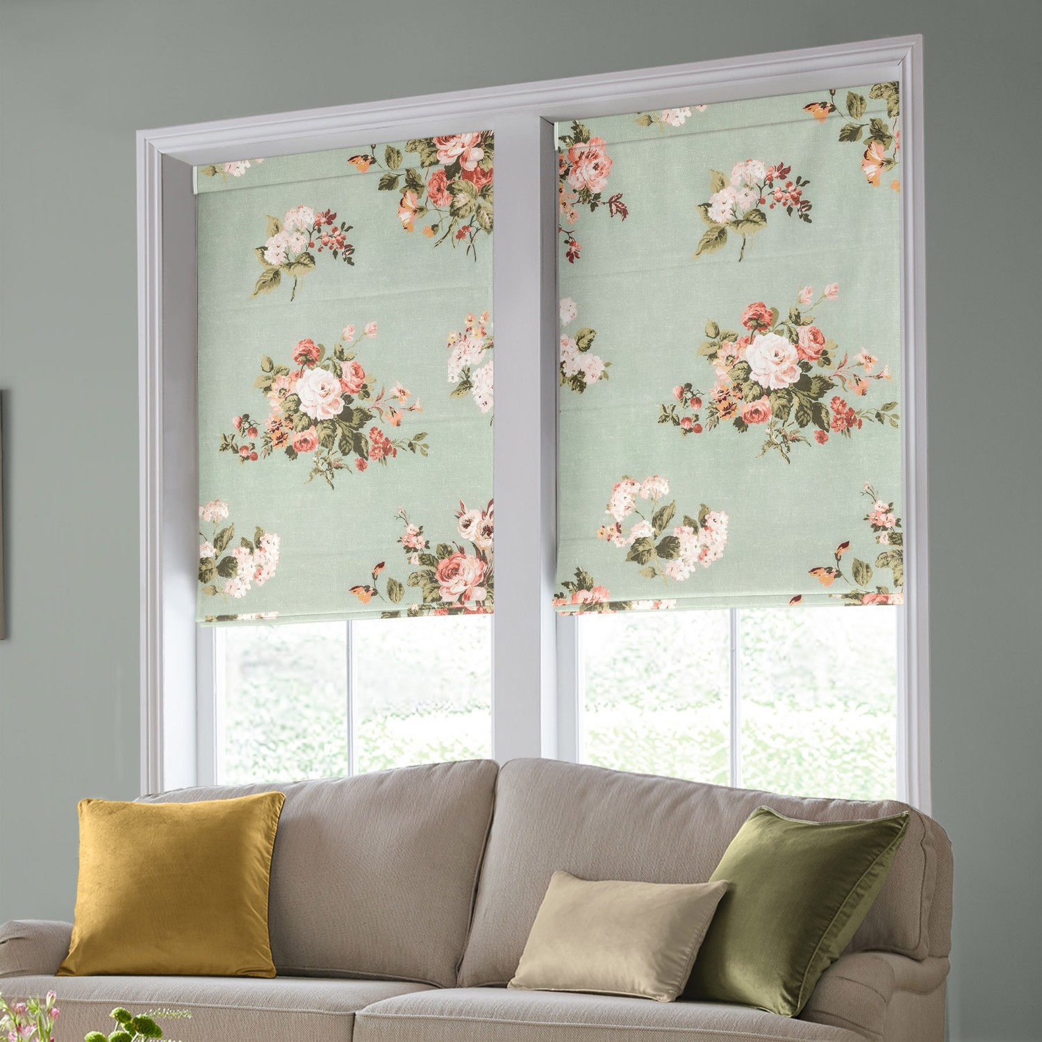 Laura Ashley Rosemore Sage Roman Blind