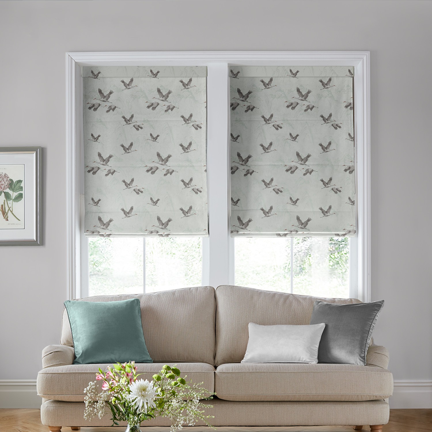Laura Ashley Animalia Embroidered Pale Duck Egg Roman Blind
