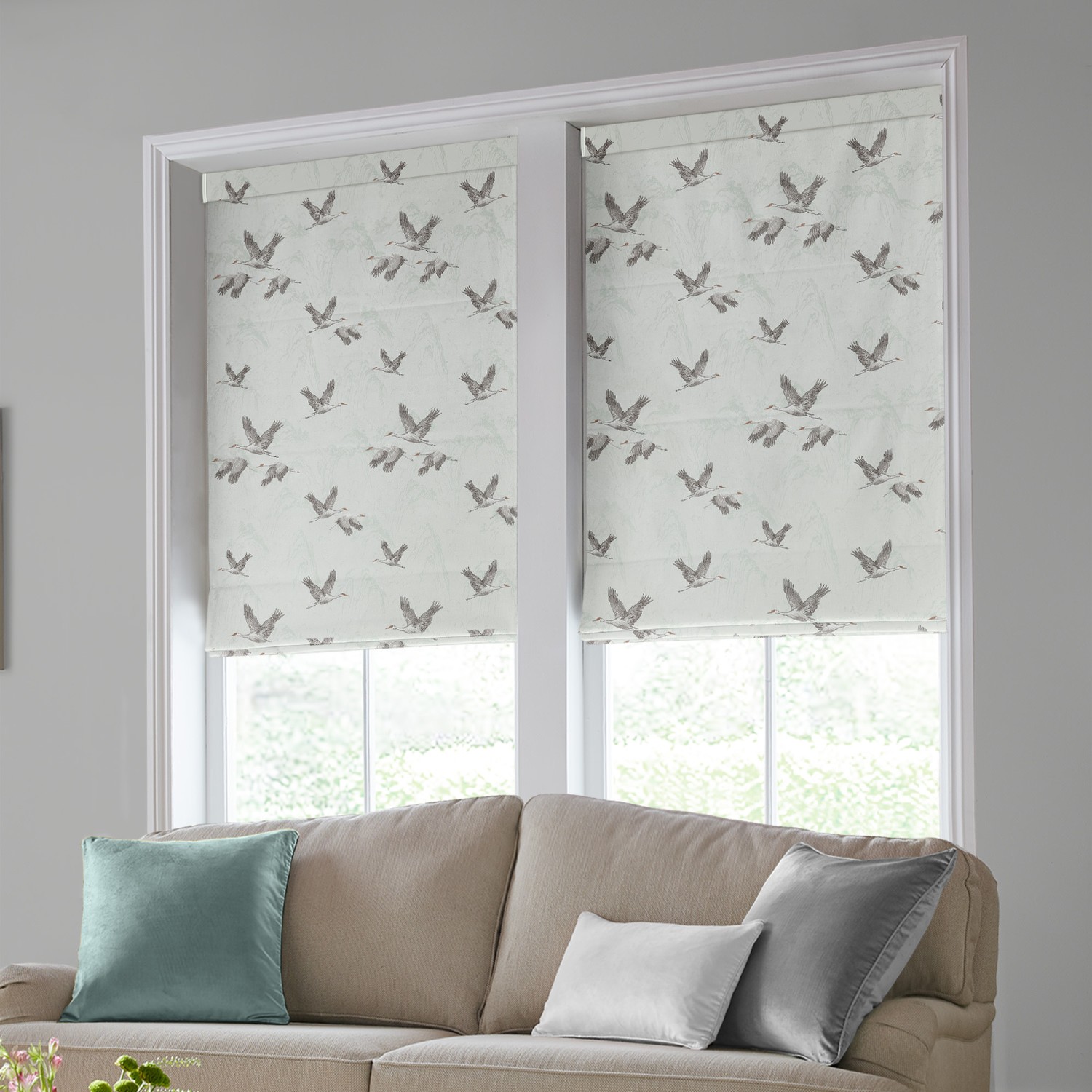 Laura Ashley Animalia Embroidered Pale Duck Egg Roman Blind