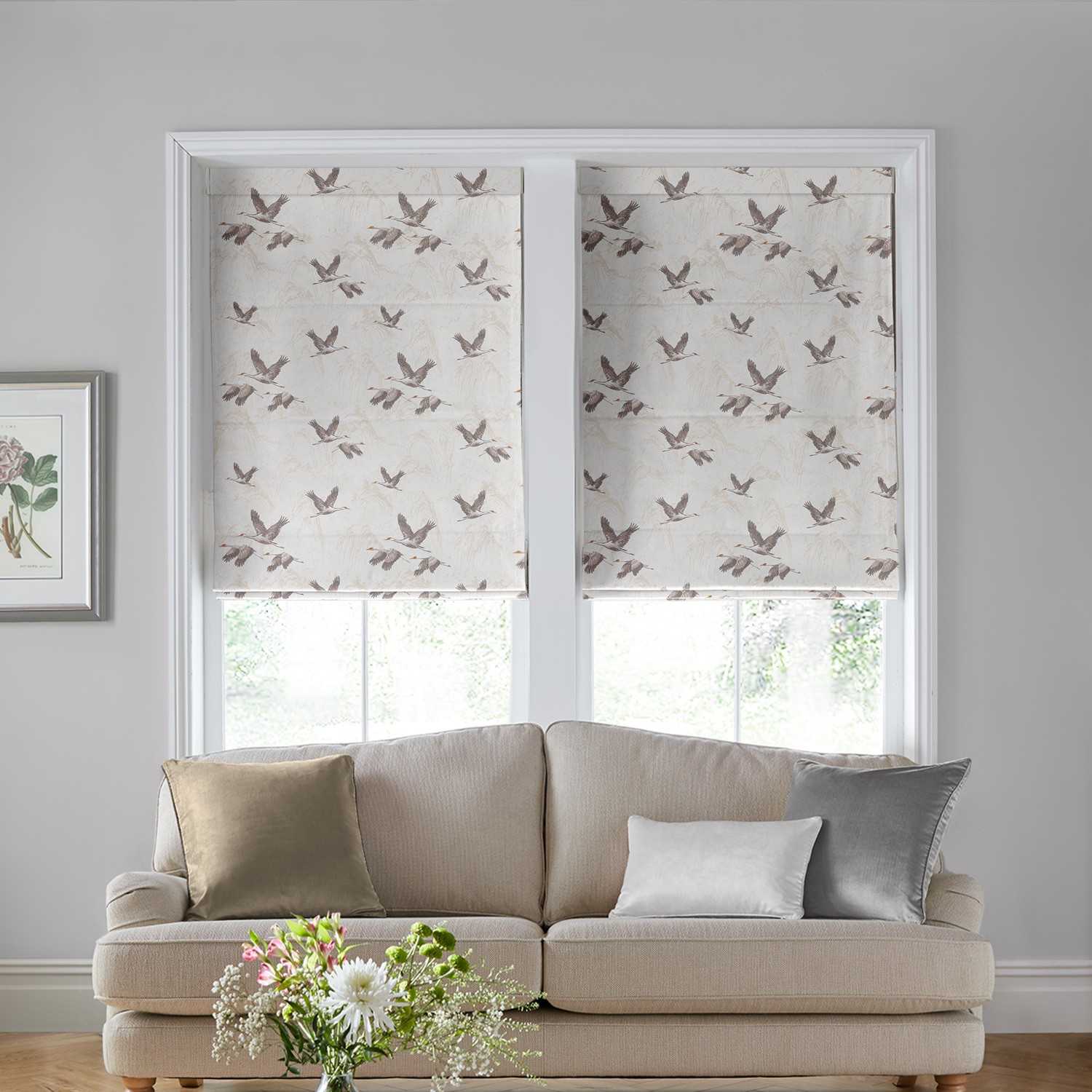 Laura Ashley Animalia Embroidered Pale Dove Grey Roman Blind