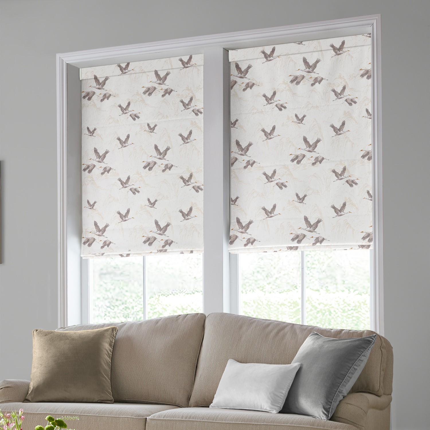Laura Ashley Animalia Embroidered Pale Dove Grey Roman Blind