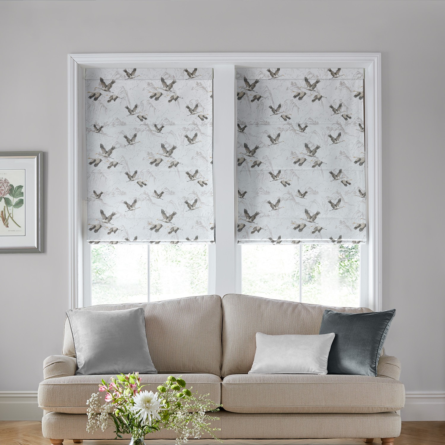 Laura Ashley Animalia Embroidered Silver Roman Blind