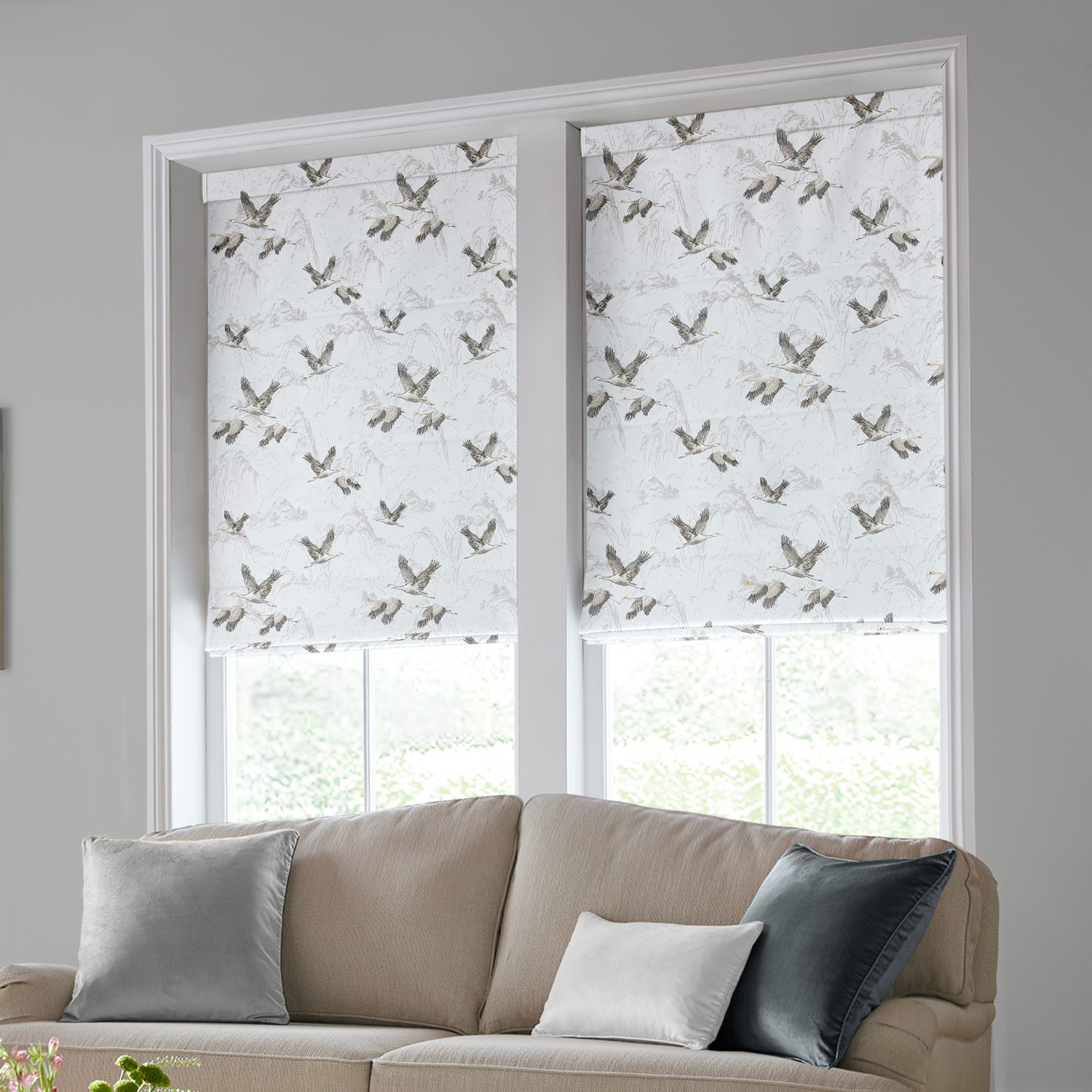 Laura Ashley Animalia Embroidered Silver Roman Blind