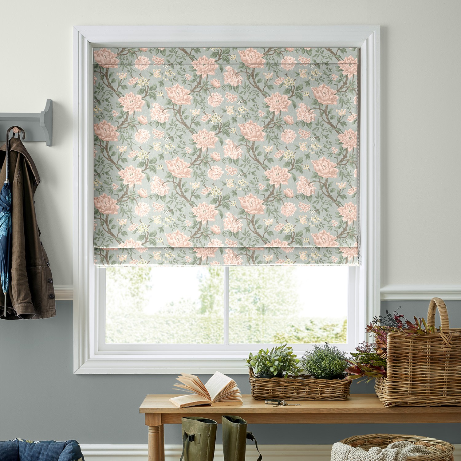 Laura Ashley Tapestry Floral Chenille Blush Roman Blind