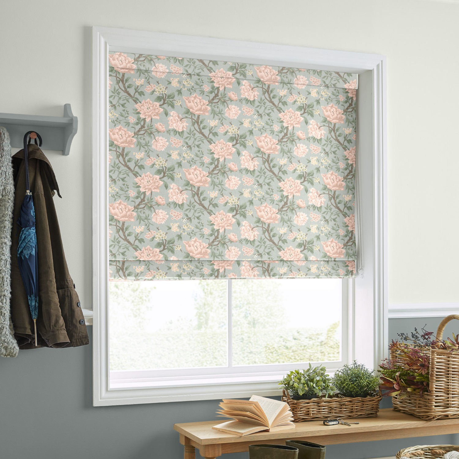 Laura Ashley Tapestry Floral Chenille Blush Roman Blind