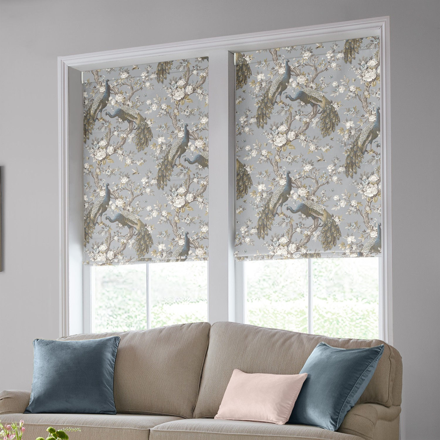 Laura Ashley Belvedere Velvet Chalk Blue Roman Blind