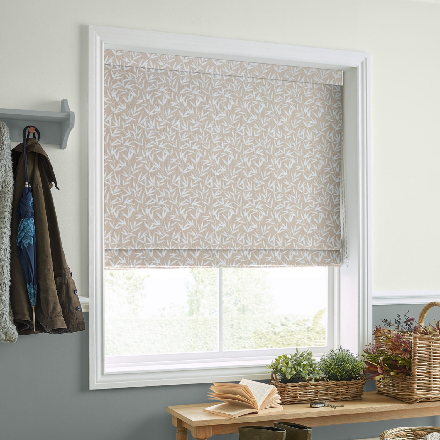Laura Ashley Willow Leaf Chenille Natural Roman Blind