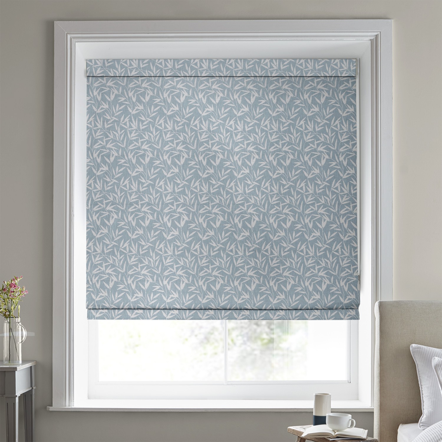 Laura Ashley Willow Leaf Chenille Pale Seaspray Roman Blind
