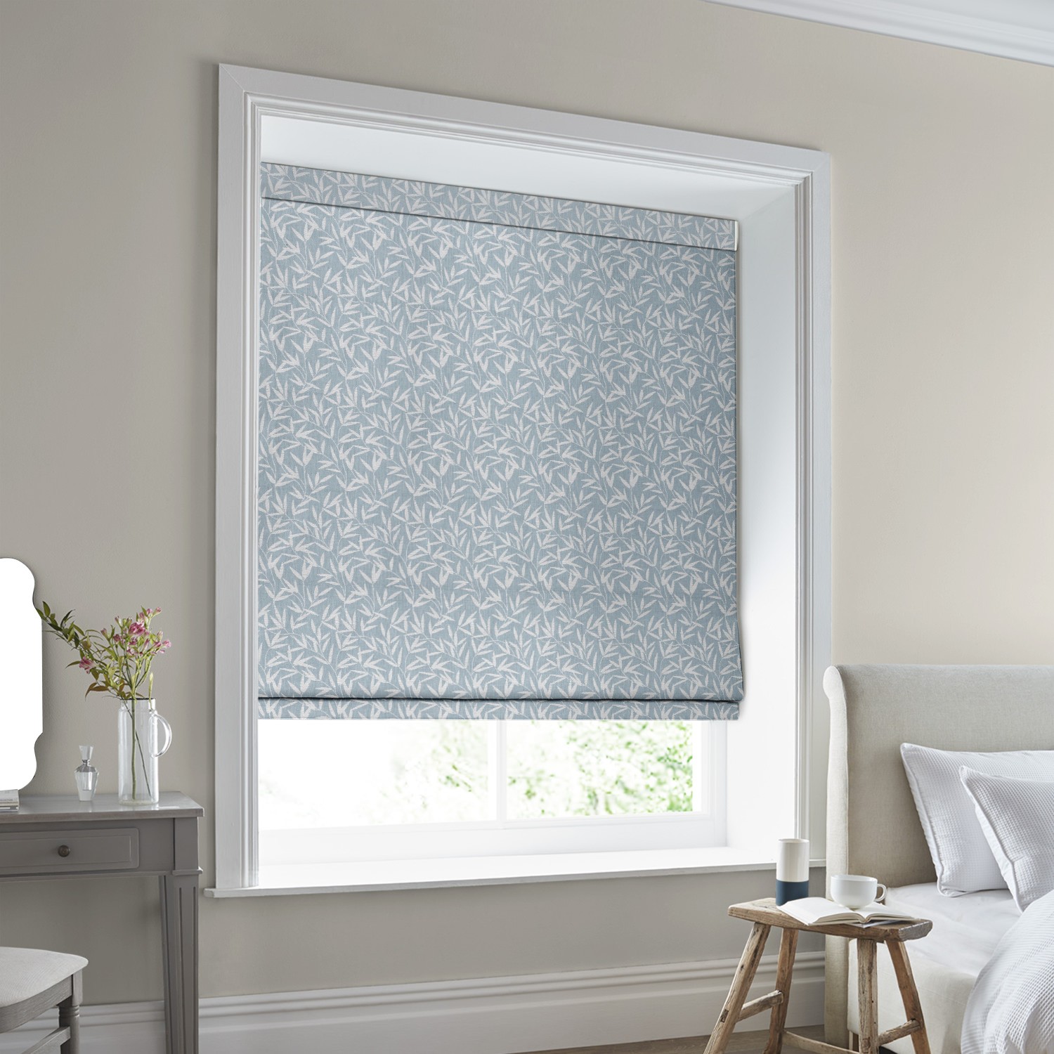 Laura Ashley Willow Leaf Chenille Pale Seaspray Roman Blind