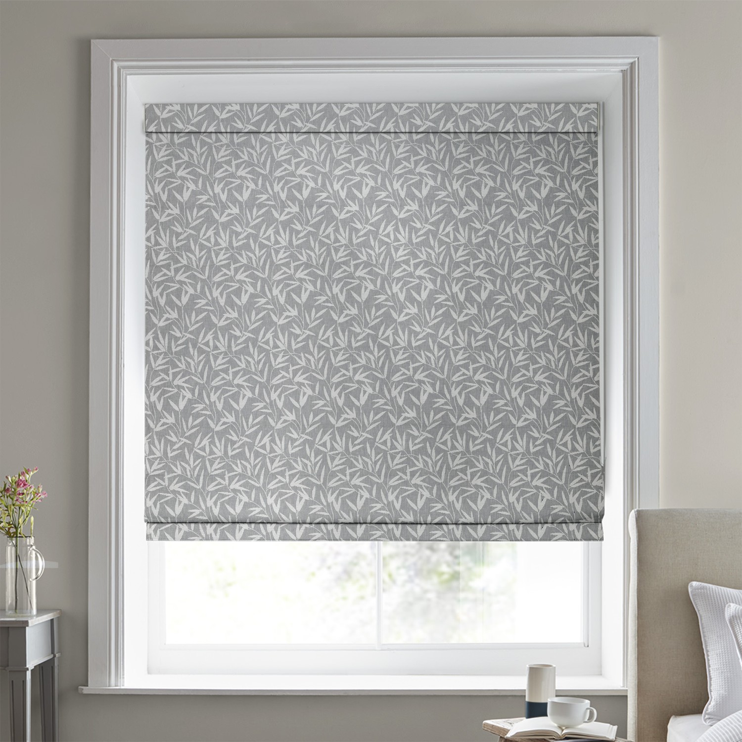 Laura Ashley Willow Leaf Chenille Steel Roman Blind