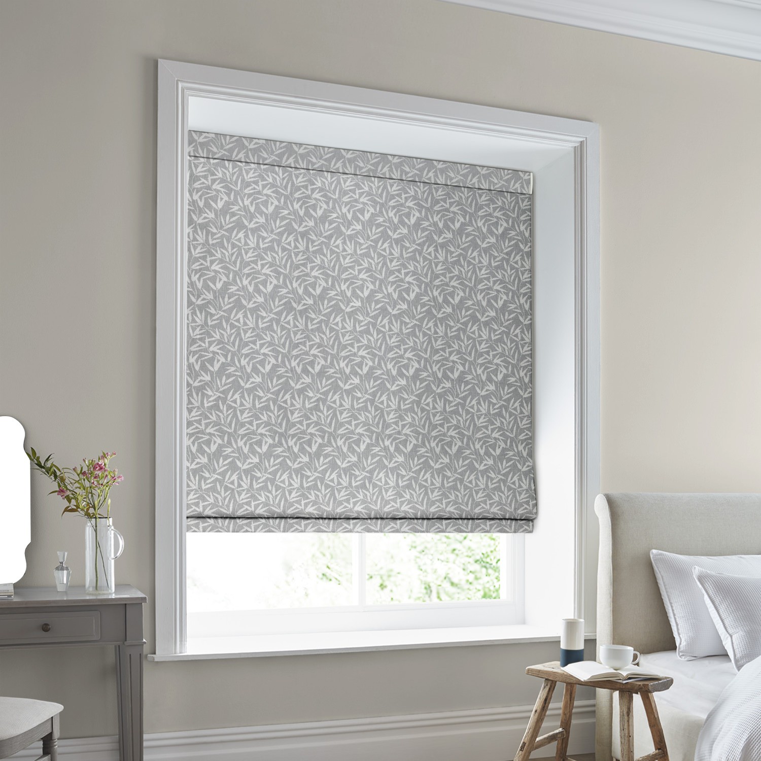 Laura Ashley Willow Leaf Chenille Steel Roman Blind