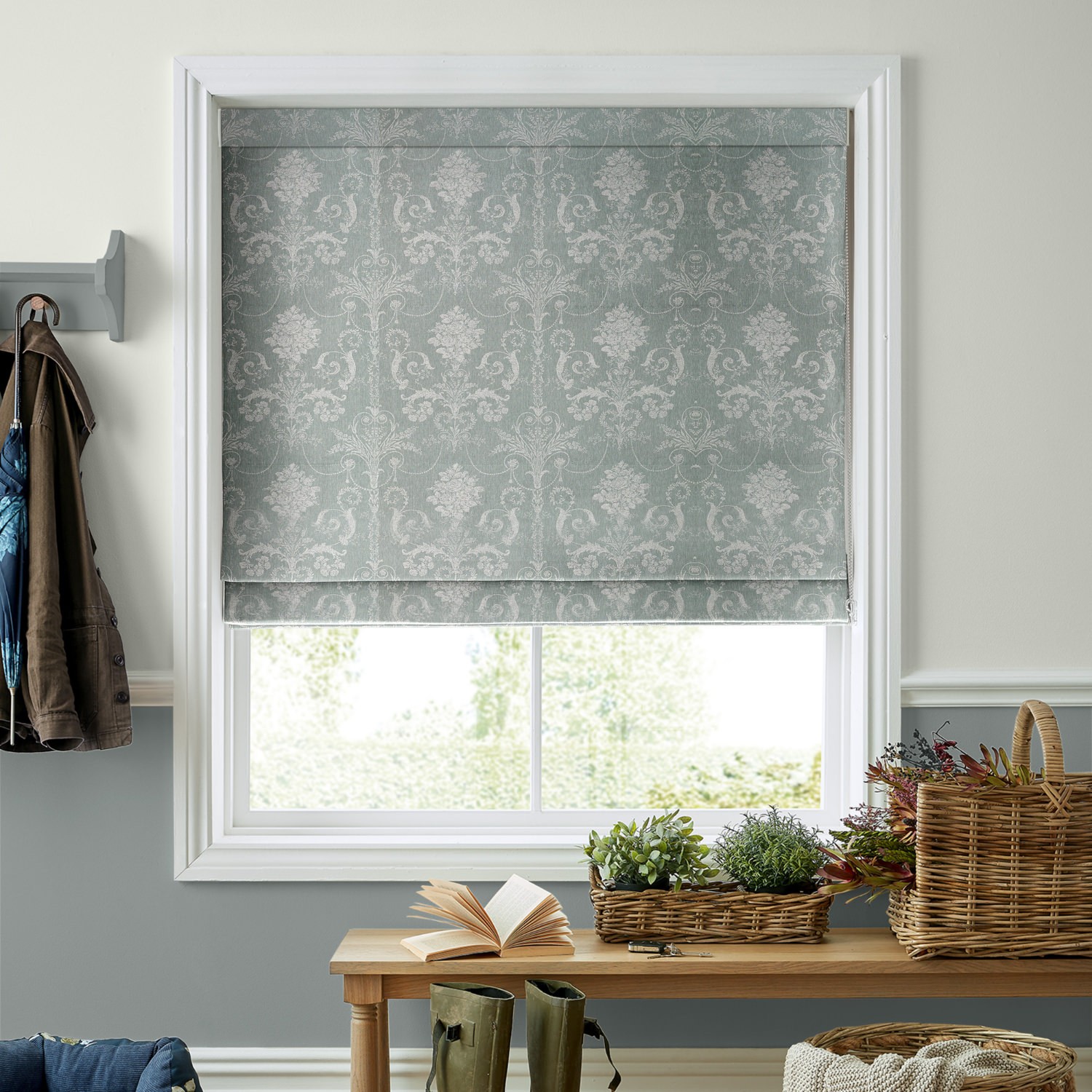 Laura Ashley Josette Woven Grey Green Roman Blind