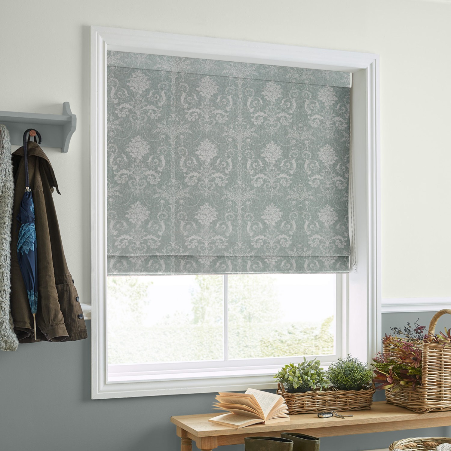 Laura Ashley Josette Woven Grey Green Roman Blind
