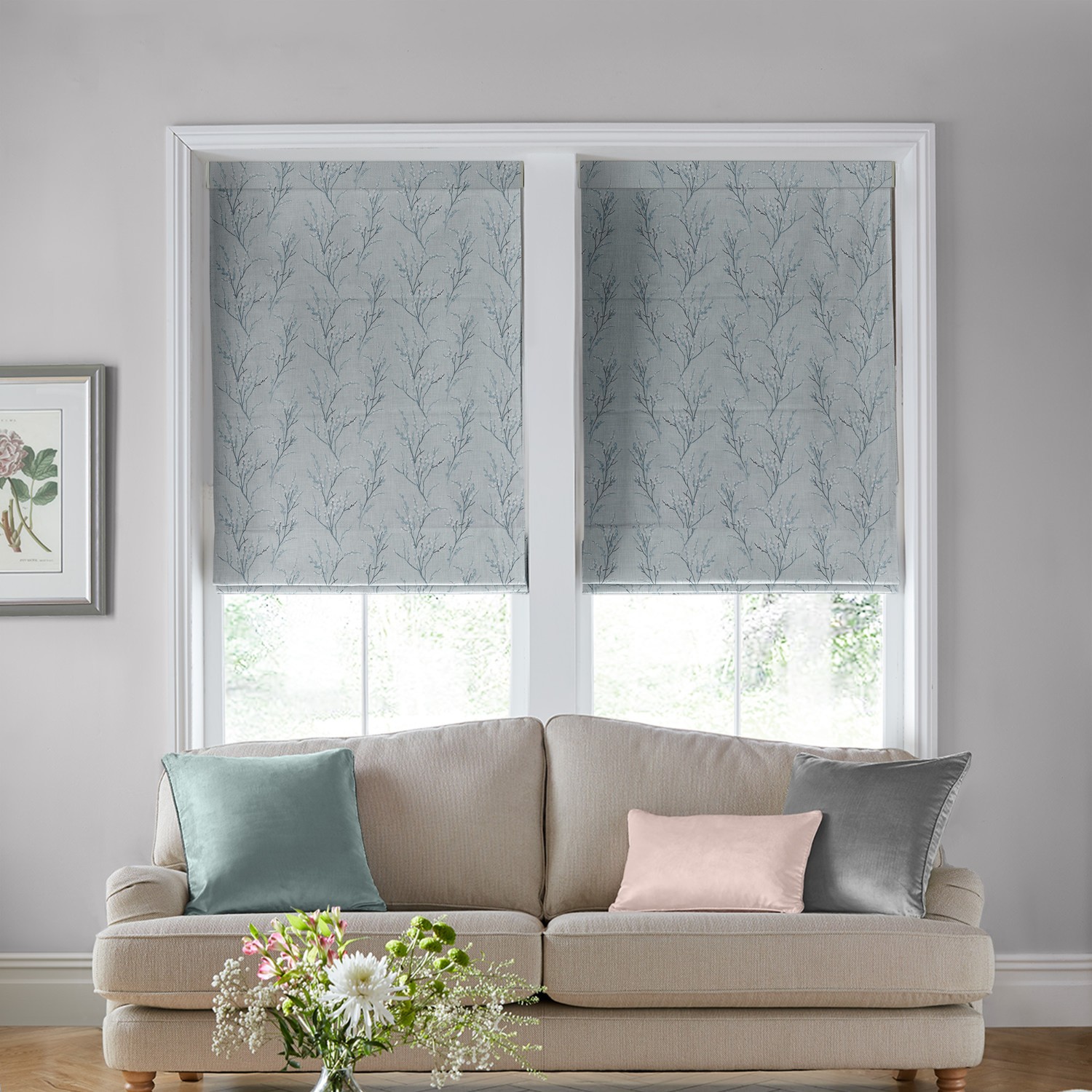 Laura Ashley Pussy Willow Embroidery Seaspray Roman Blind