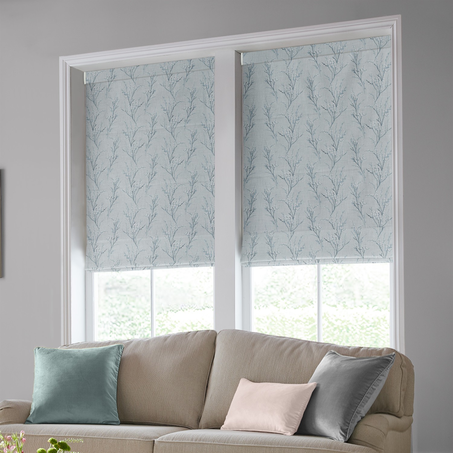 Laura Ashley Pussy Willow Embroidery Seaspray Roman Blind