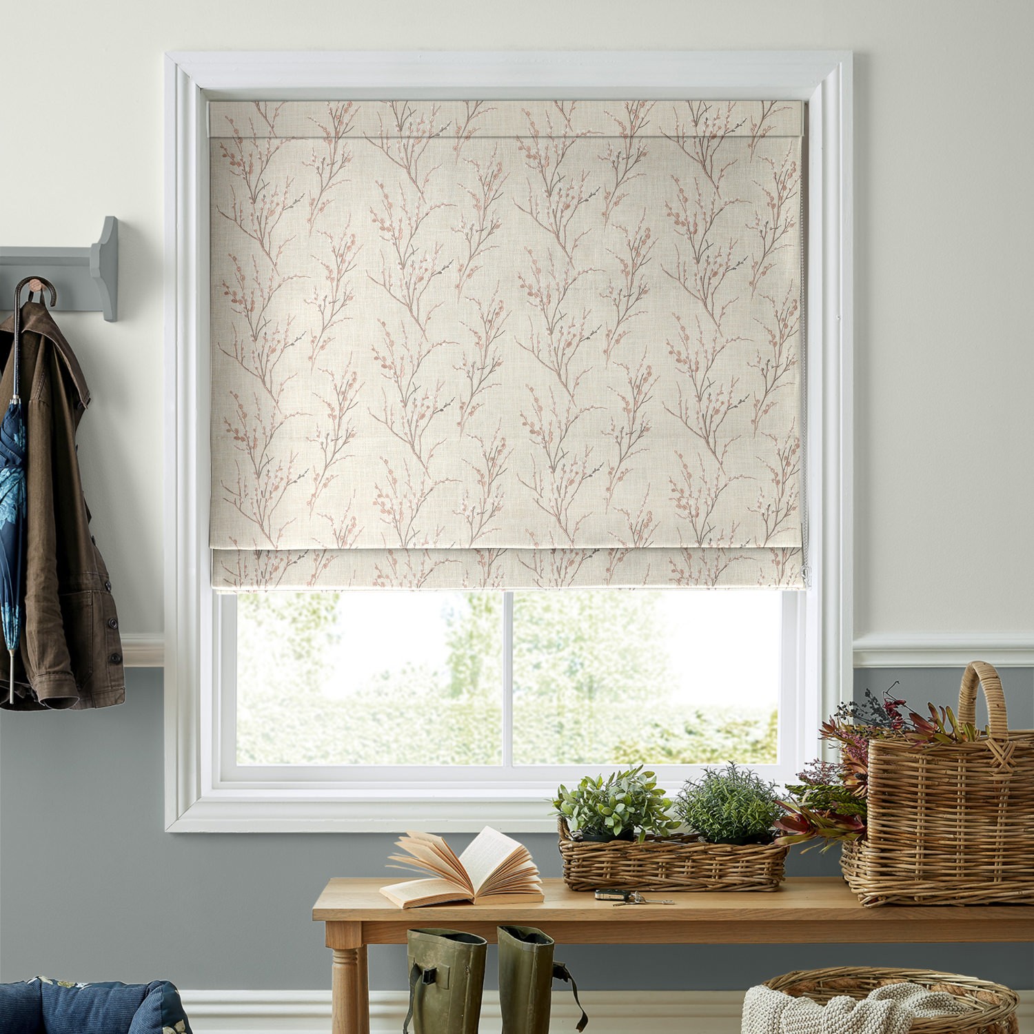 Laura Ashley Pussy Willow Embroidery Blush Roman Blind