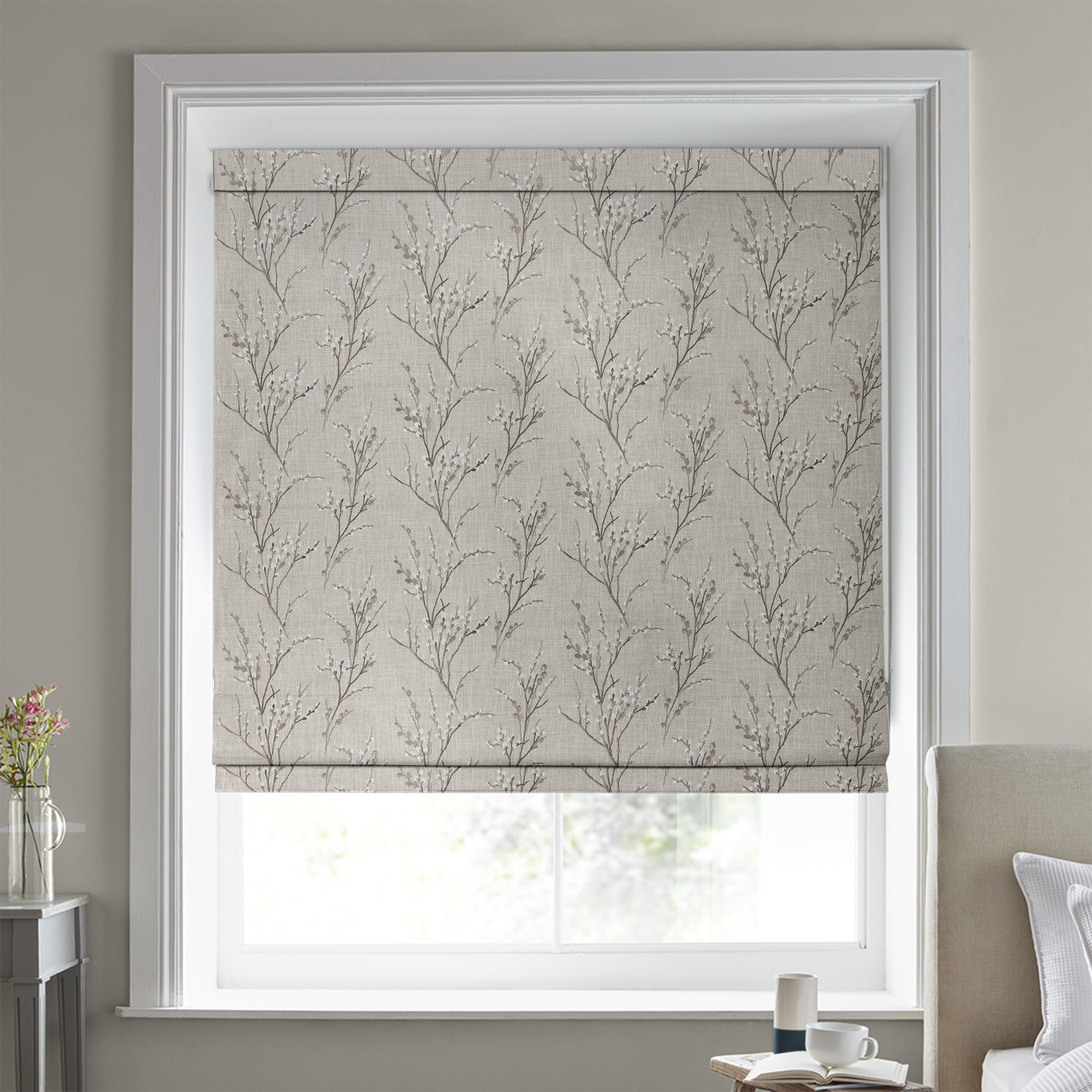 Laura Ashley Pussy Willow Embroidery Steel Roman Blind