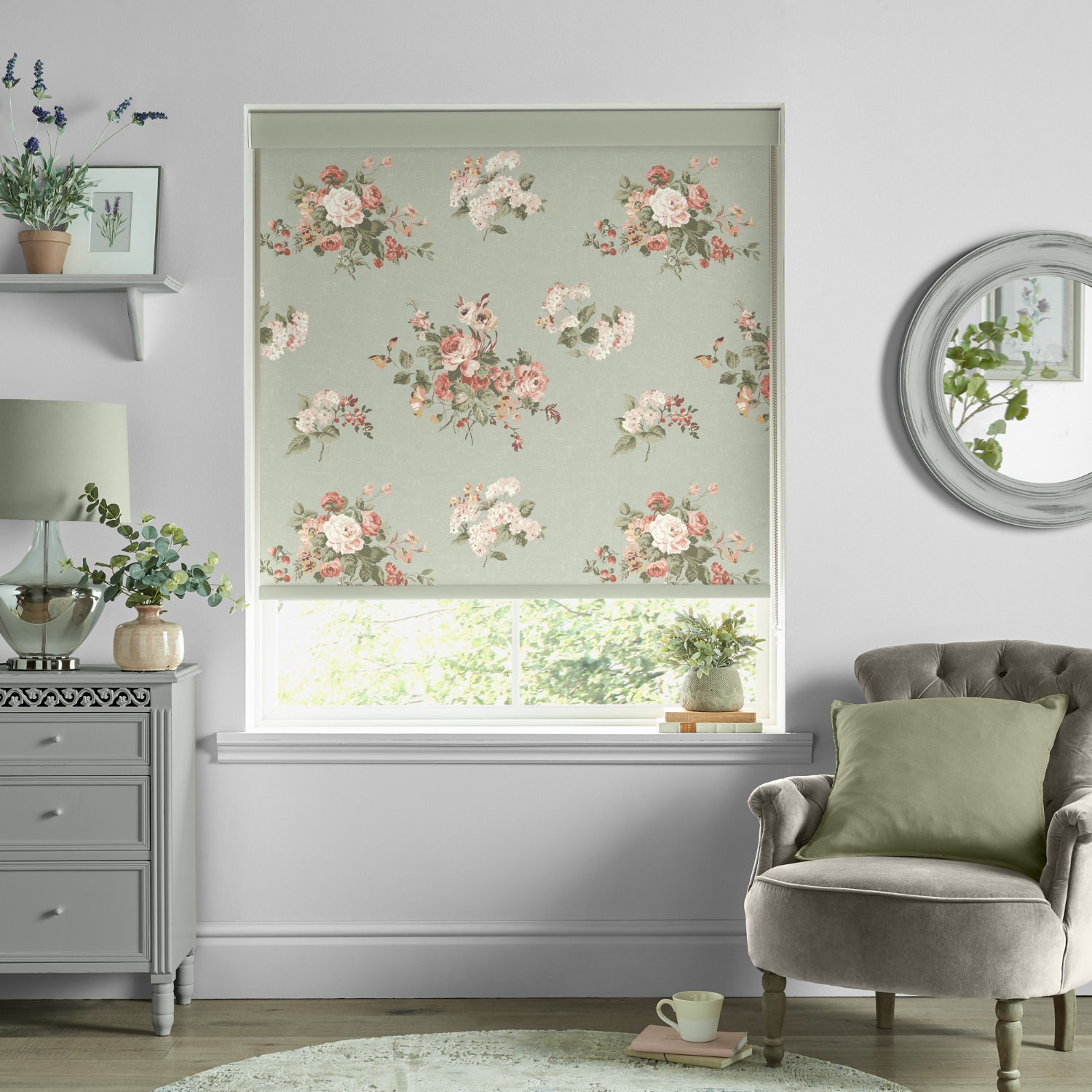 Laura Ashley Rosemore Sage Dimout Roller Blind