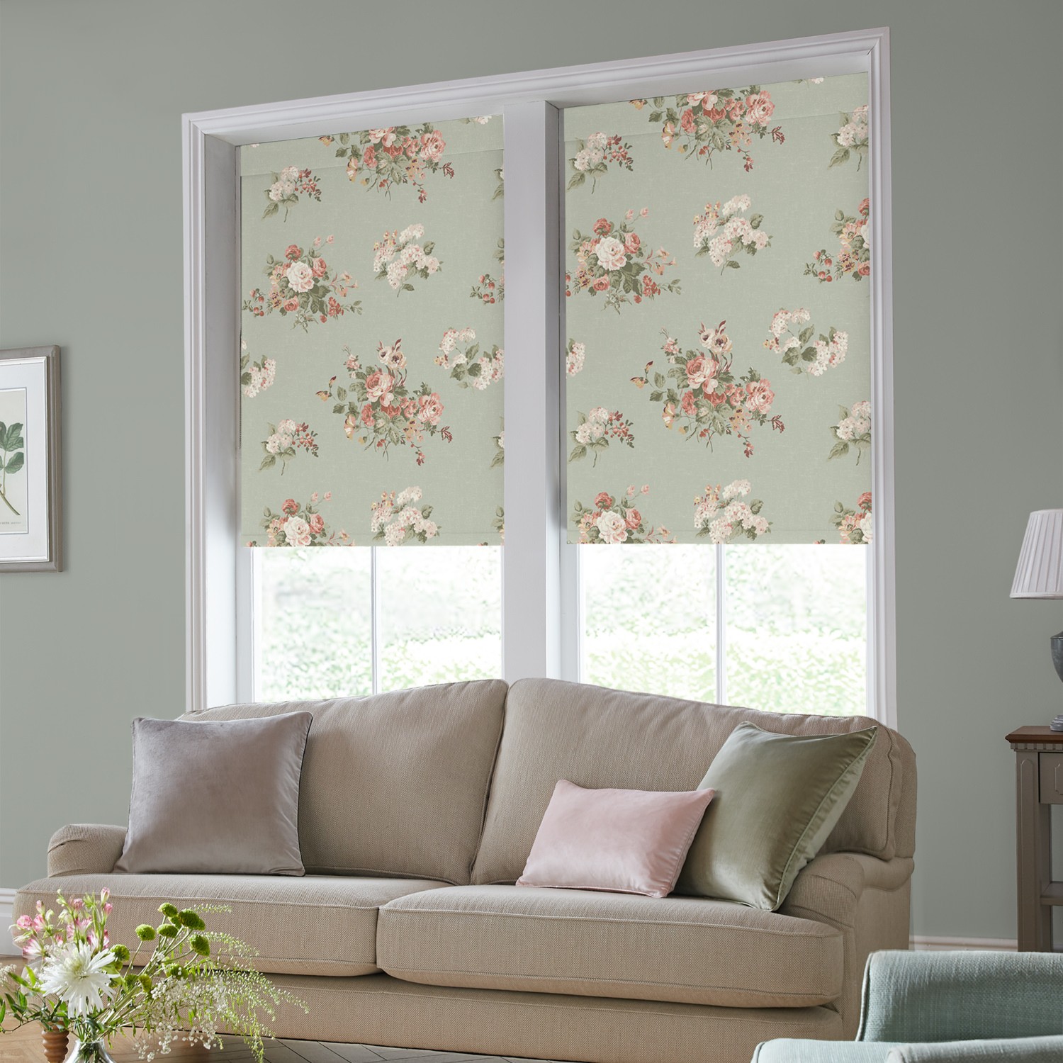 Laura Ashley Rosemore Sage Dimout Roller Blind