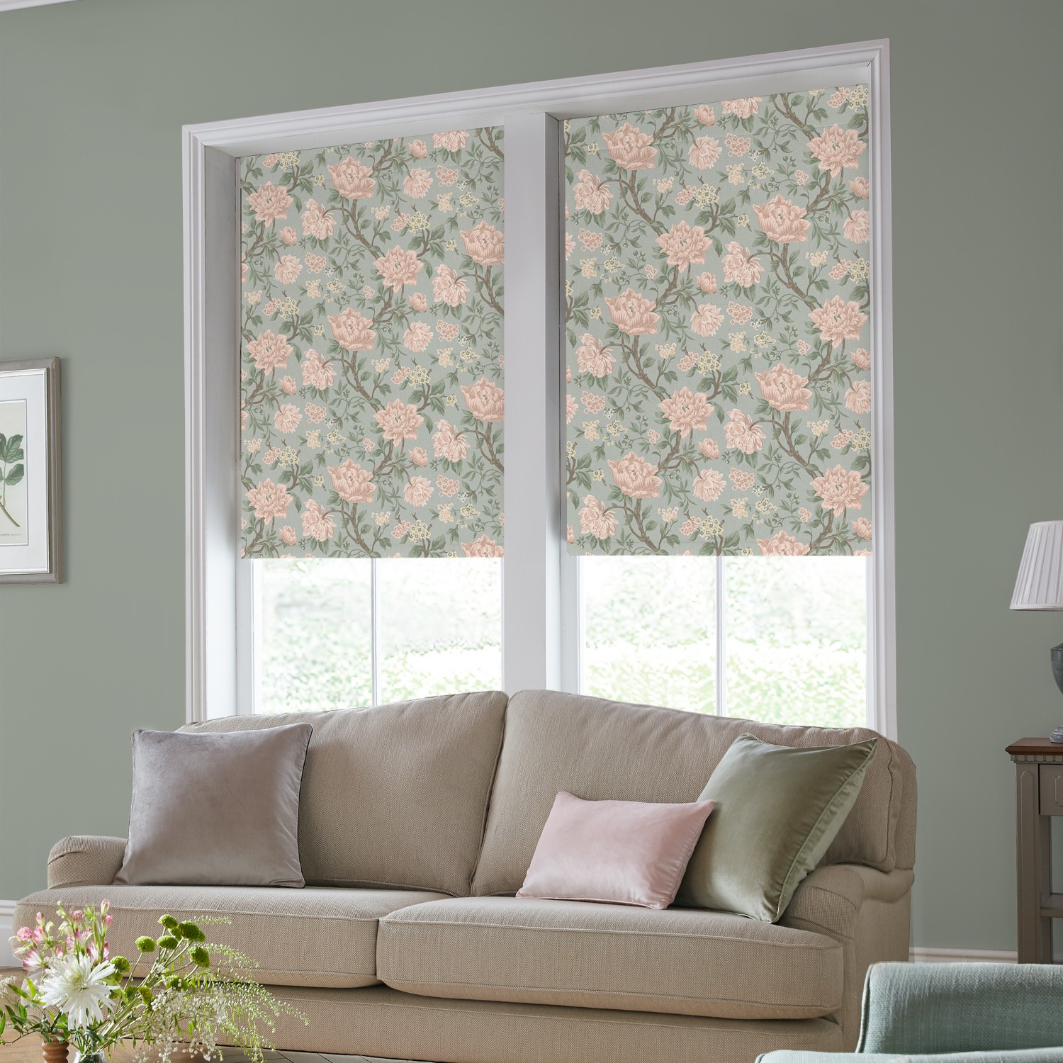 Laura Ashley Tapestry Floral Blush Dimout Roller Blind