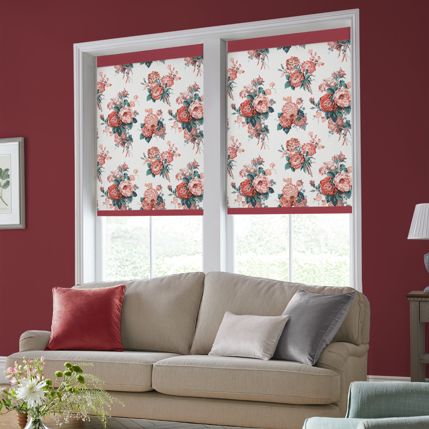 Laura Ashley Cecilia Red Blackout Roller Blind