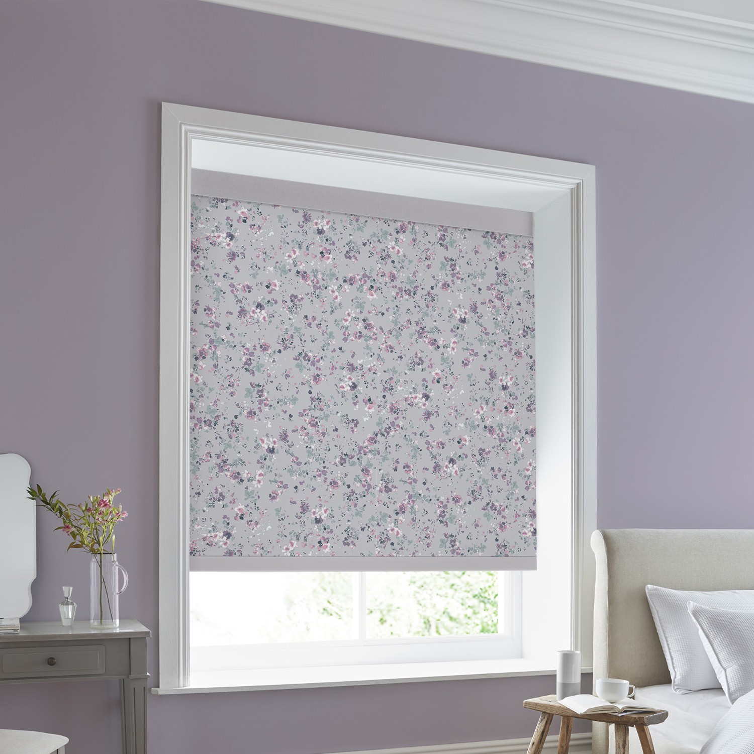 Laura Ashley Blossoms Lavender Blackout Roller Blind