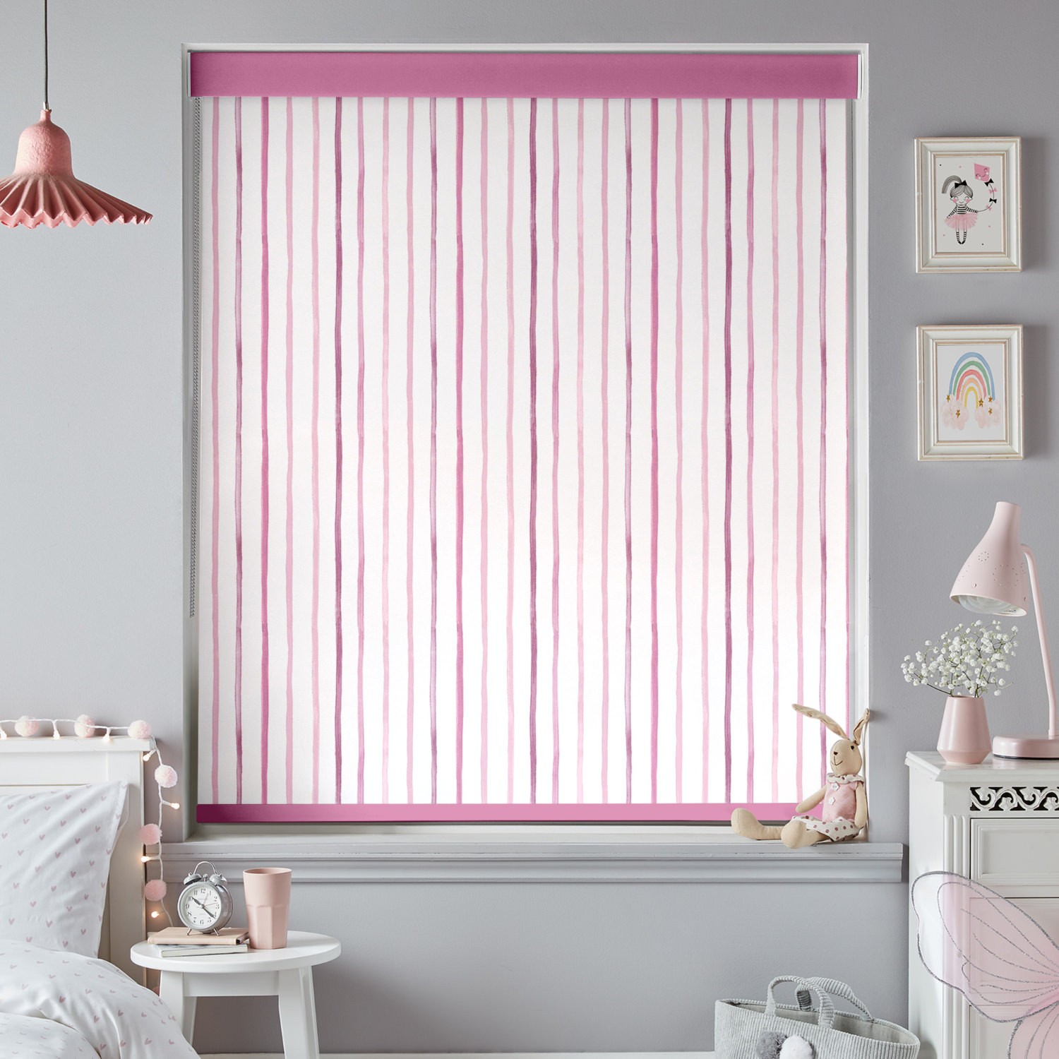 Laura Ashley Painterly Stripe Pink Dimout Roller Blind