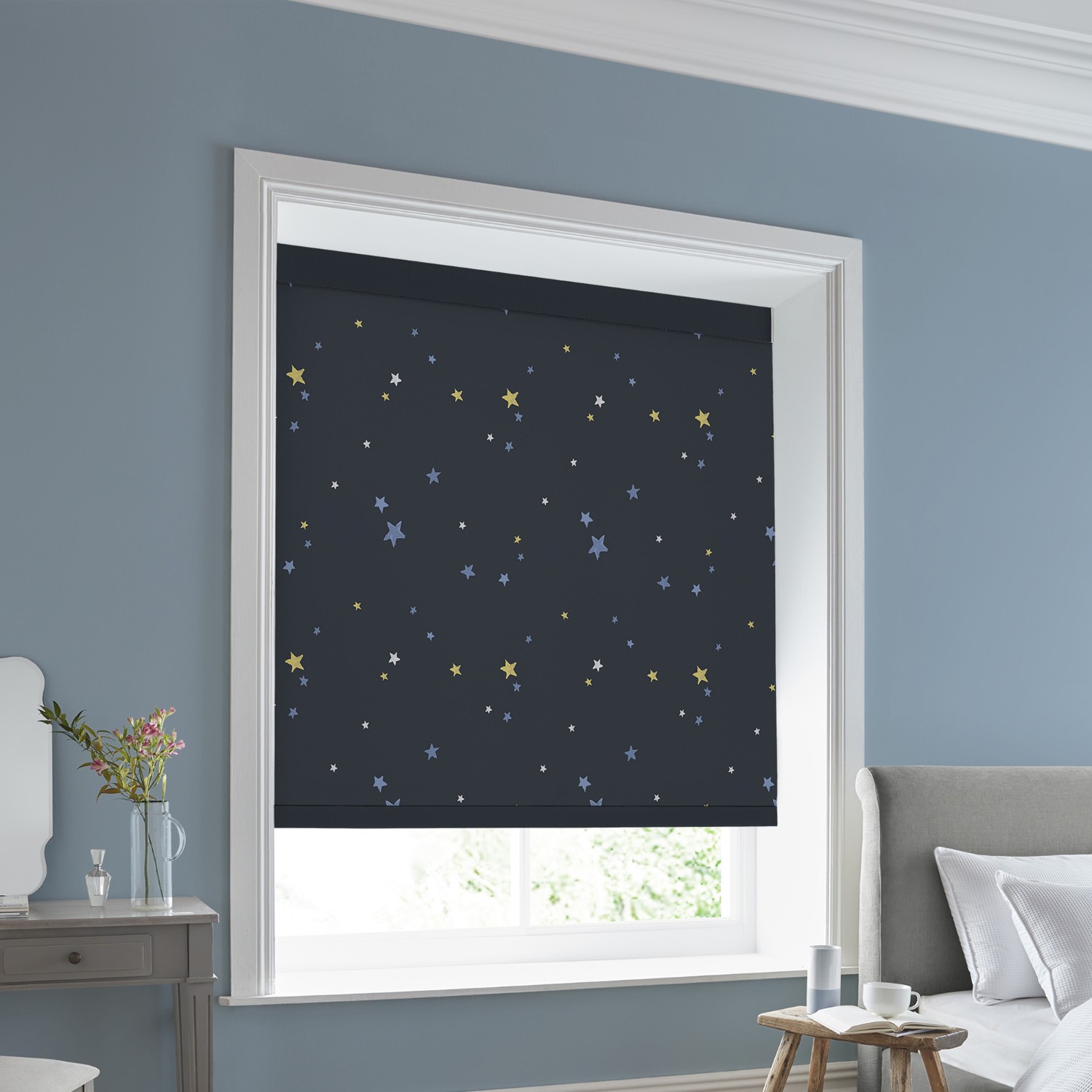 Laura Ashley Painterly Stars Midnight Dimout Roller Blind