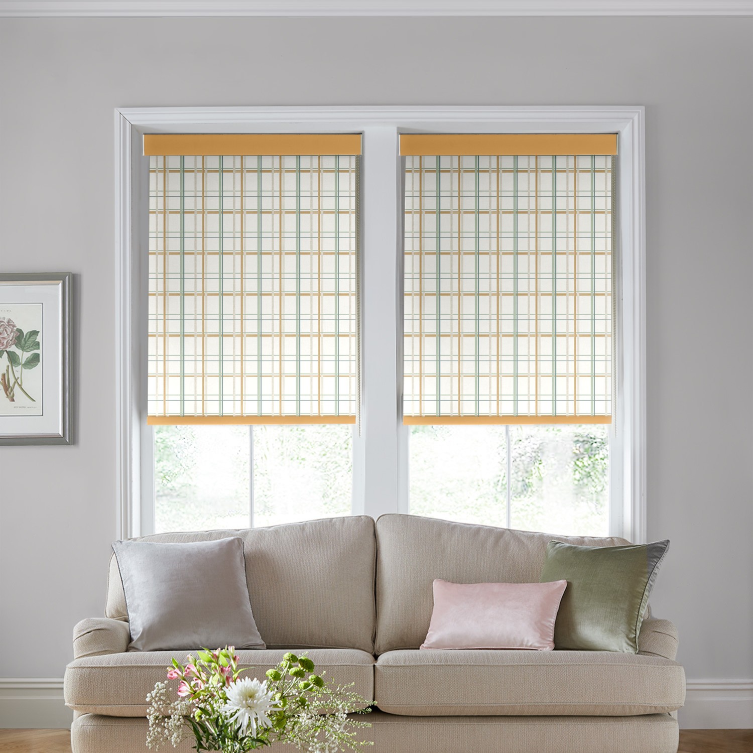 Laura Ashley Burford Check Ochre Dimout Roller Blind