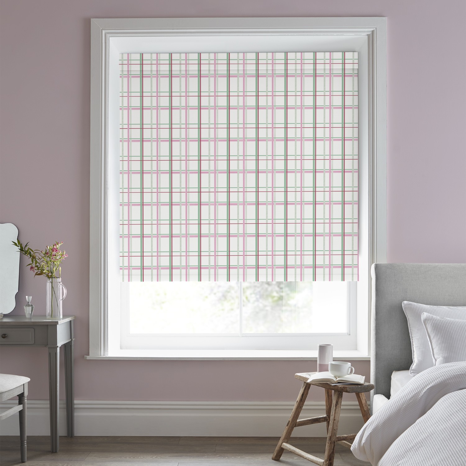 Laura Ashley Burford Check Rose Dimout Roller Blind