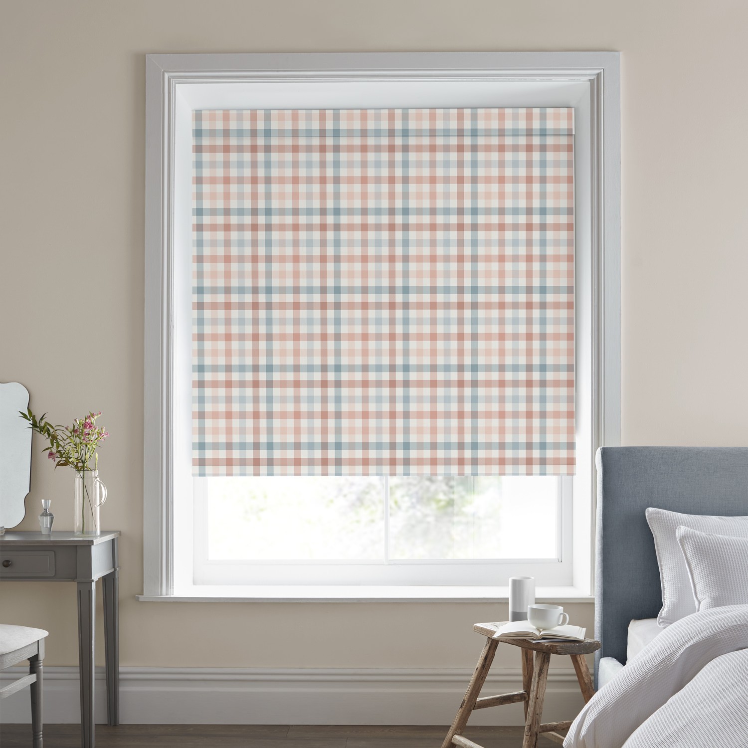 Laura Ashley Cove Check Blush Dimout Roller Blind