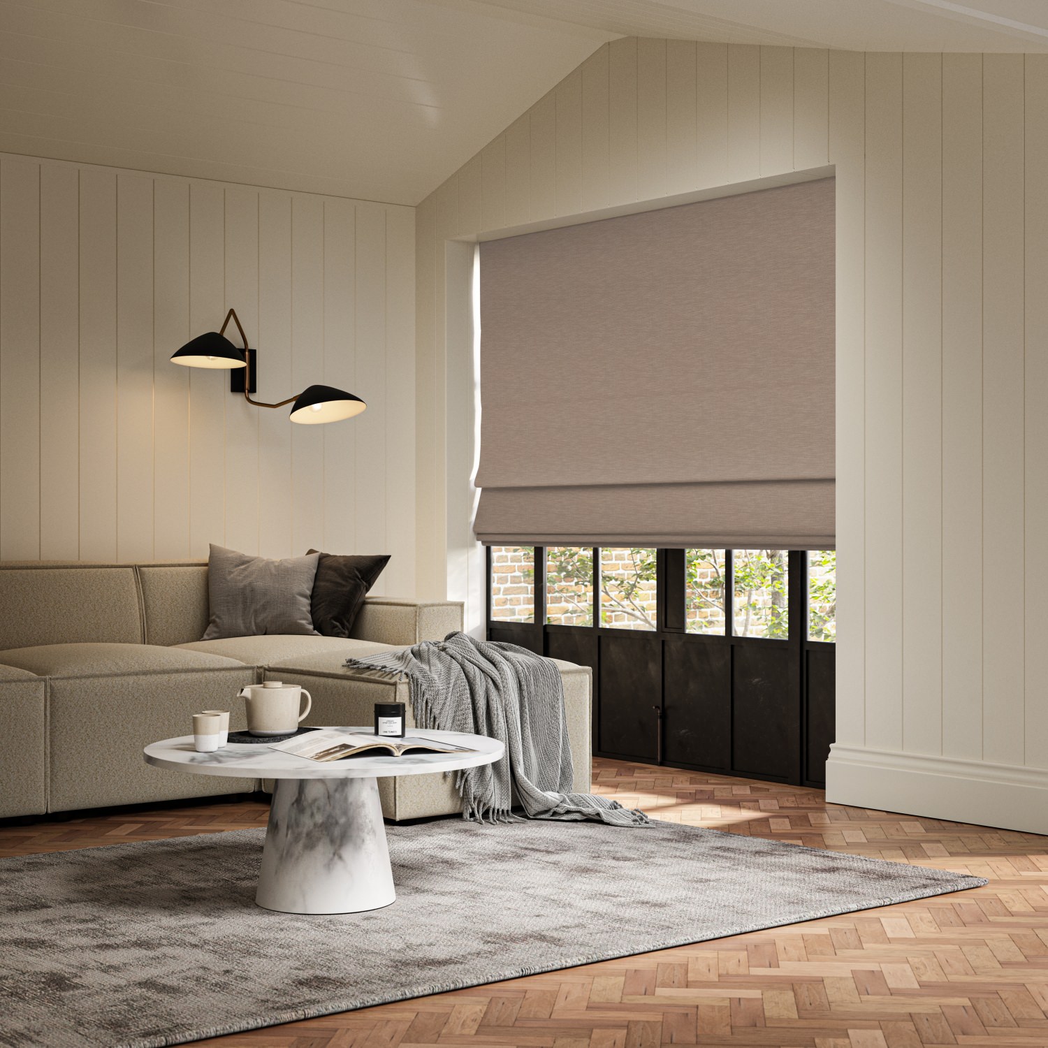 curtis oatmeal blackout roman blind