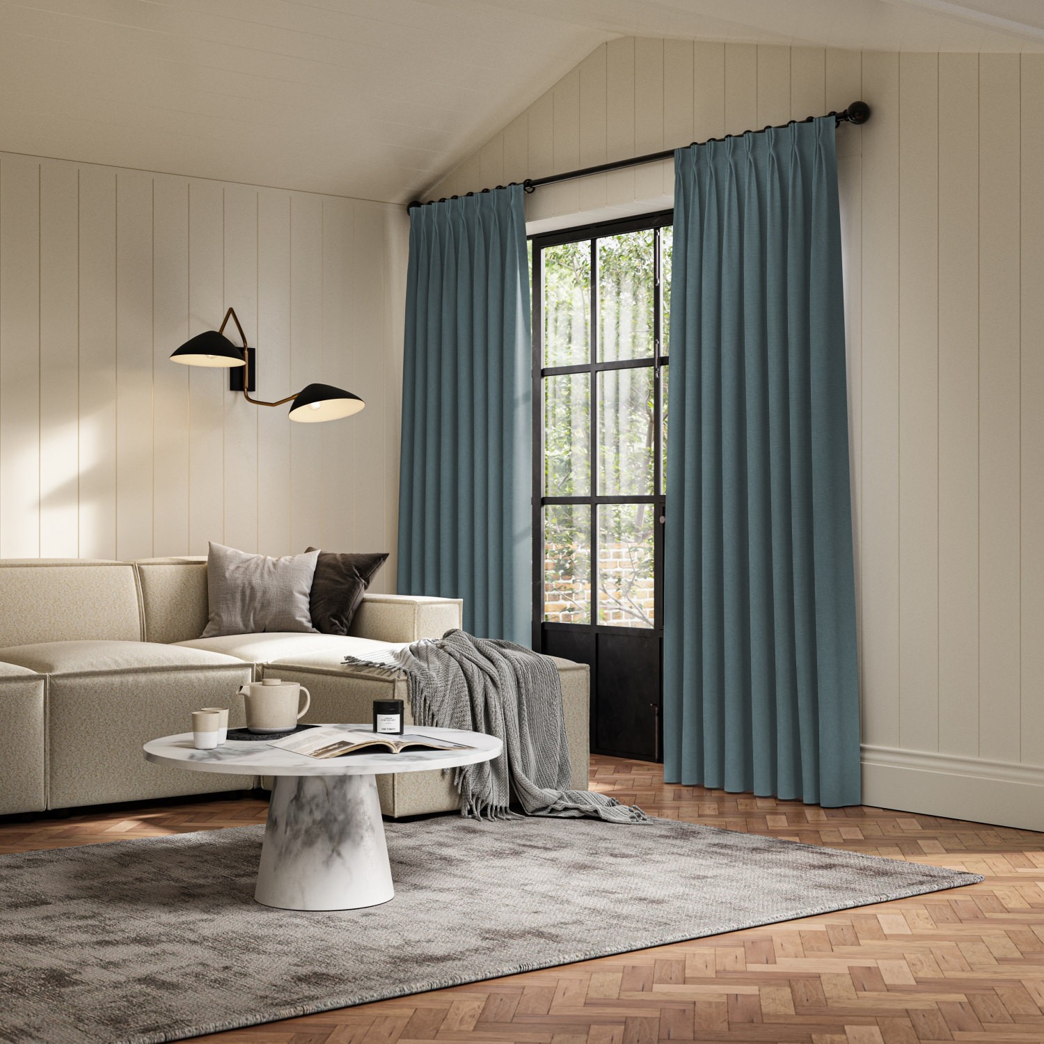 frida teal plain curtain