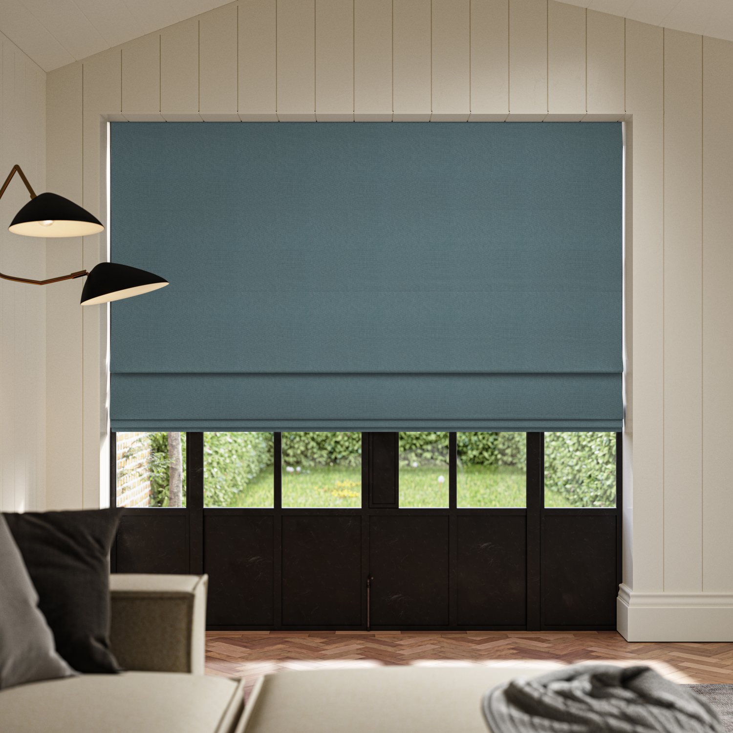 frida teal plain roman blind