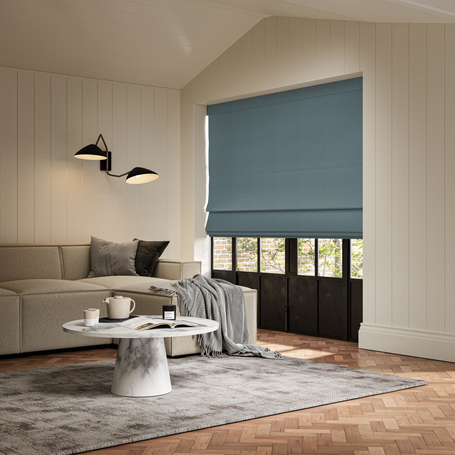 frida teal plain roman blind