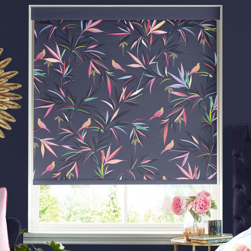 Sara Miller Bamboo Smokey Blue Dimout Roller Blind