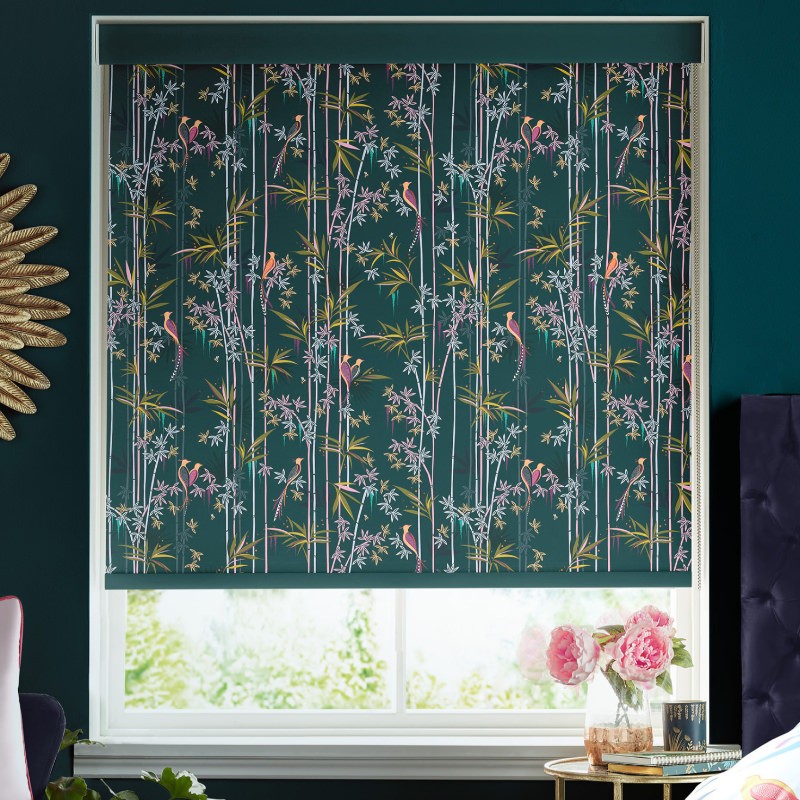 Sara Miller Linear Bamboo Dark Green Dimout Roller Blind